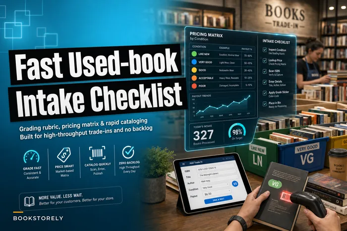 Fast used‑book intake: grading, pricing and cataloging checklist to prevent backroom backlog