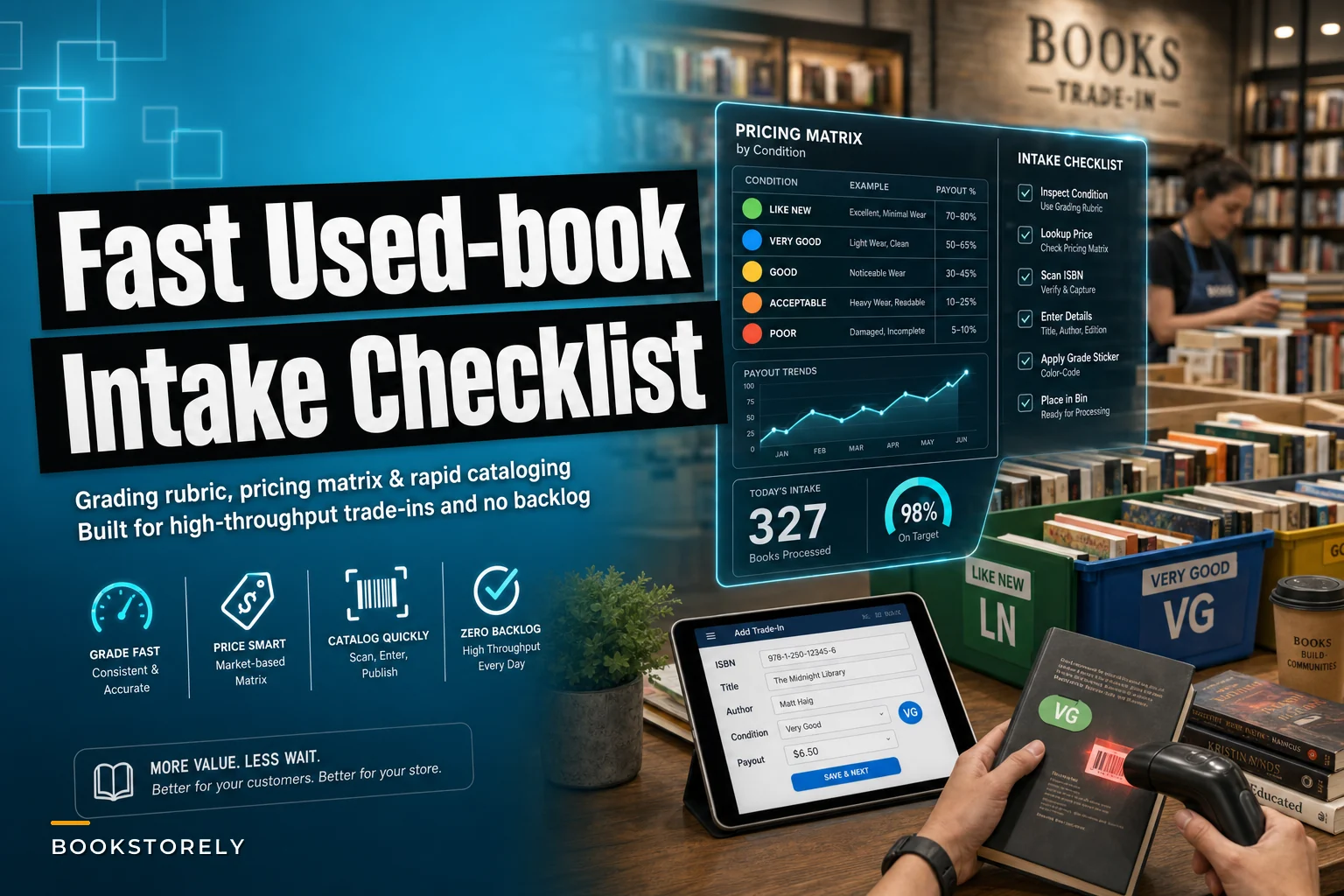 Fast used-book intake: grading, pricing and cataloging checklist to prevent backroom backlog