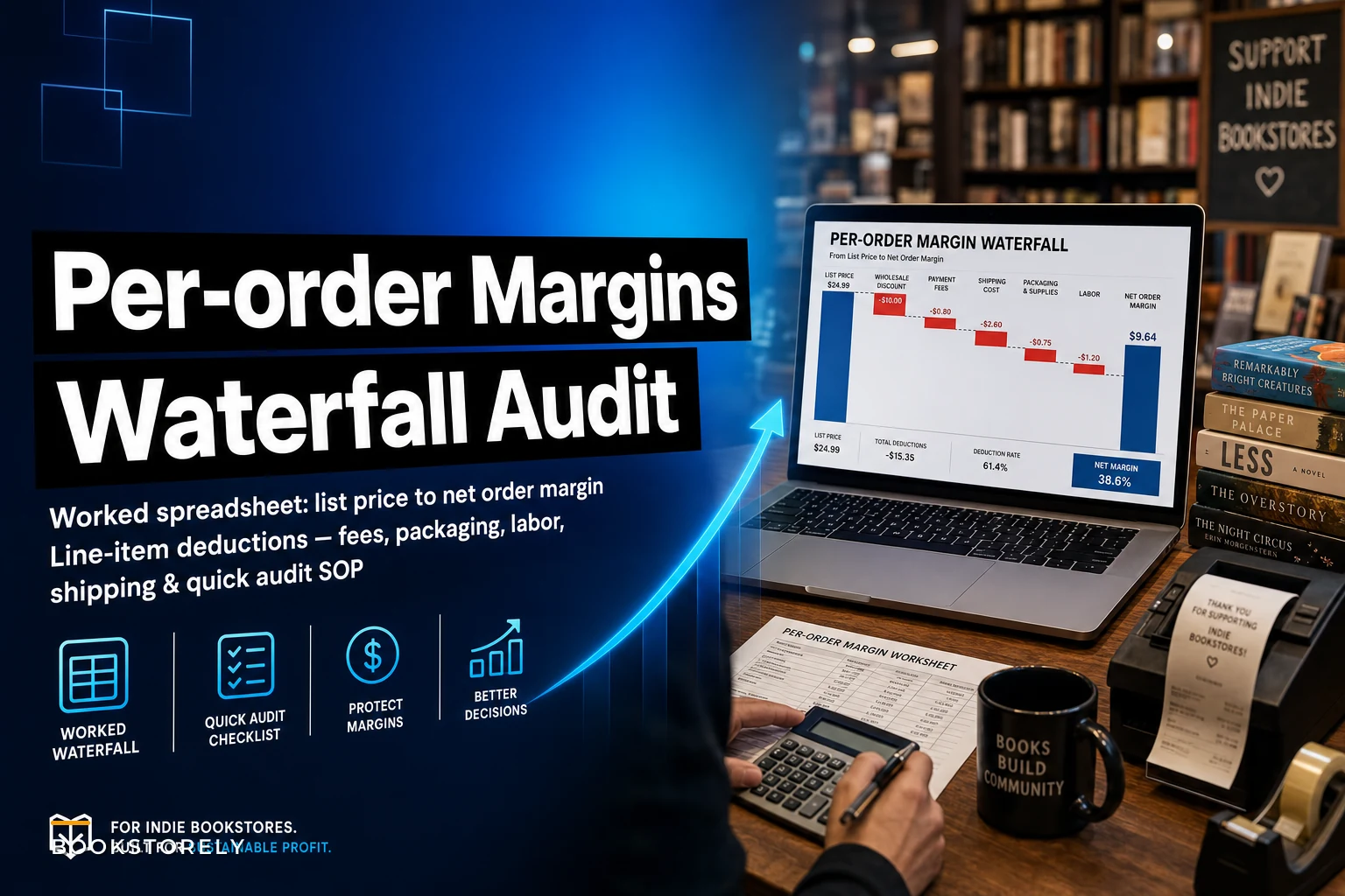 Per‑order margin waterfall for indie bookstores: a worked spreadsheet and quick audit checklist