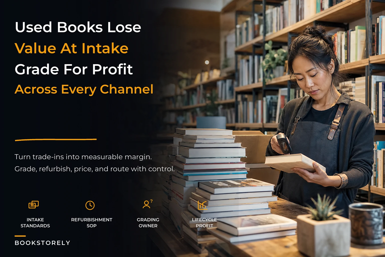 Used-book circular-economy system for indie bookstores with grading