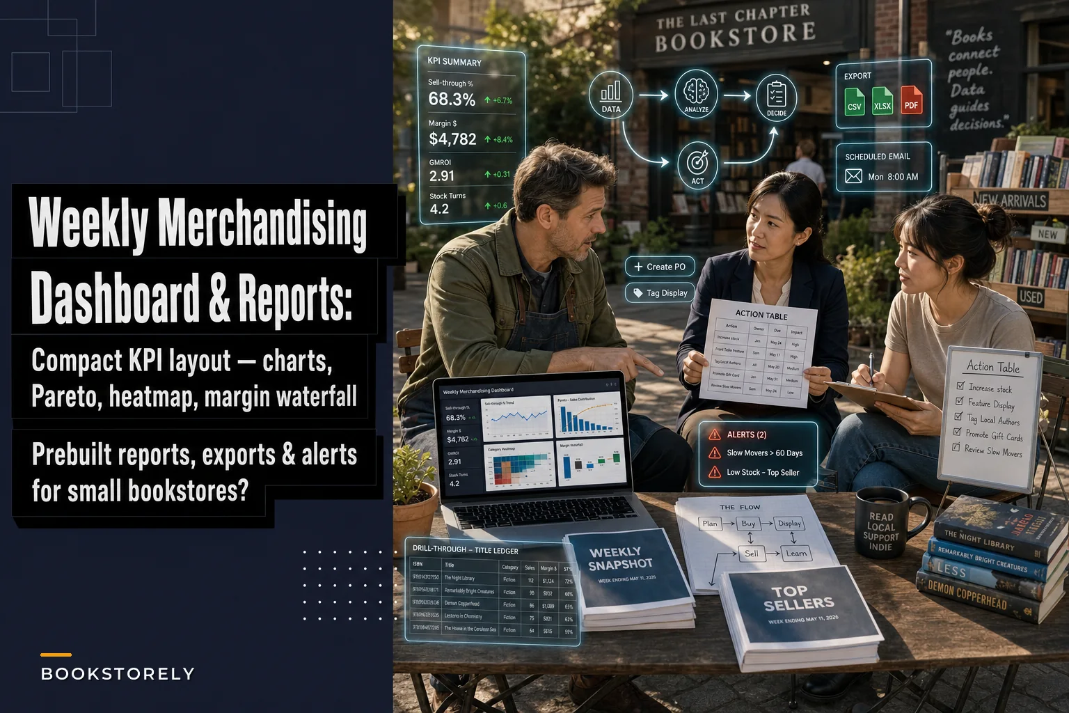 Weekly Merchandising Dashboard & Prebuilt Report Catalogue for Small Bookstores