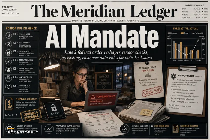 What the new federal AI executive order means for indie bookstores — inventory forecasts, customer data, and vendor due diligence