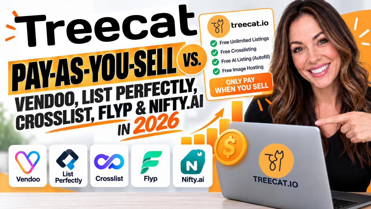 Treecat's Pay-As-You-Sell Pricing vs. Vendoo, List Perfectly, Crosslist, Flyp, and Nifty.ai 2026 comparison