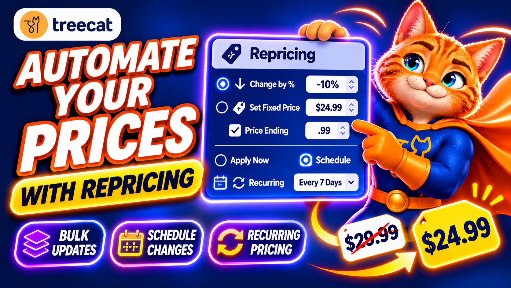 Take control of your pricing with Treecat's NEW Automated Repricing feature! 🚀