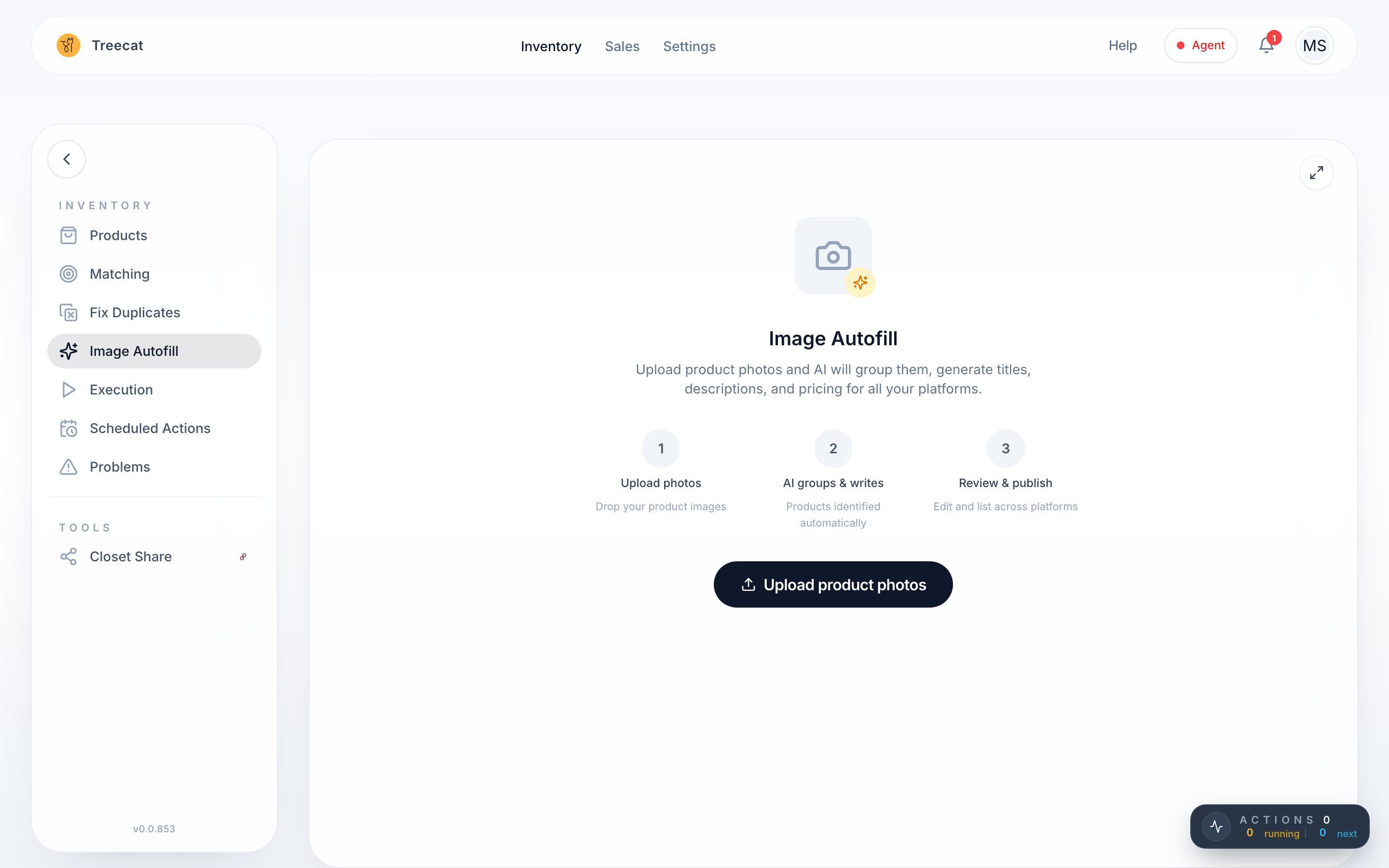 Inventory → Image Autofill: upload product photos to create listings