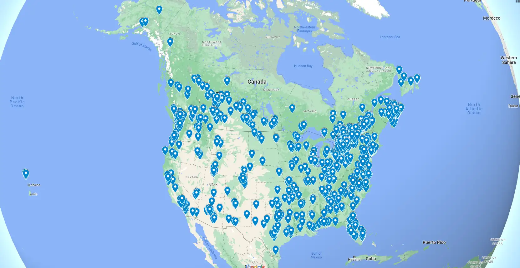 Map showcasing happy JDM importers in the USA and Canada