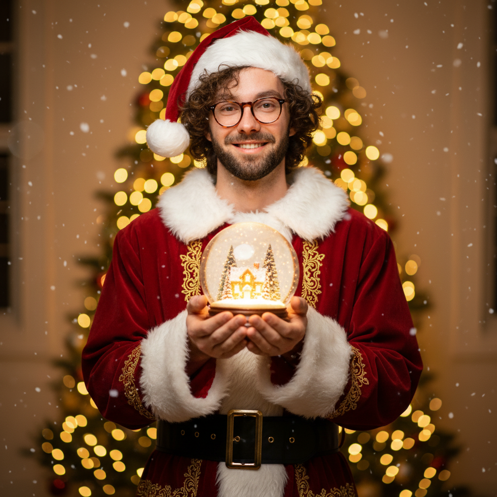 Santa Suit Holding snowglobe