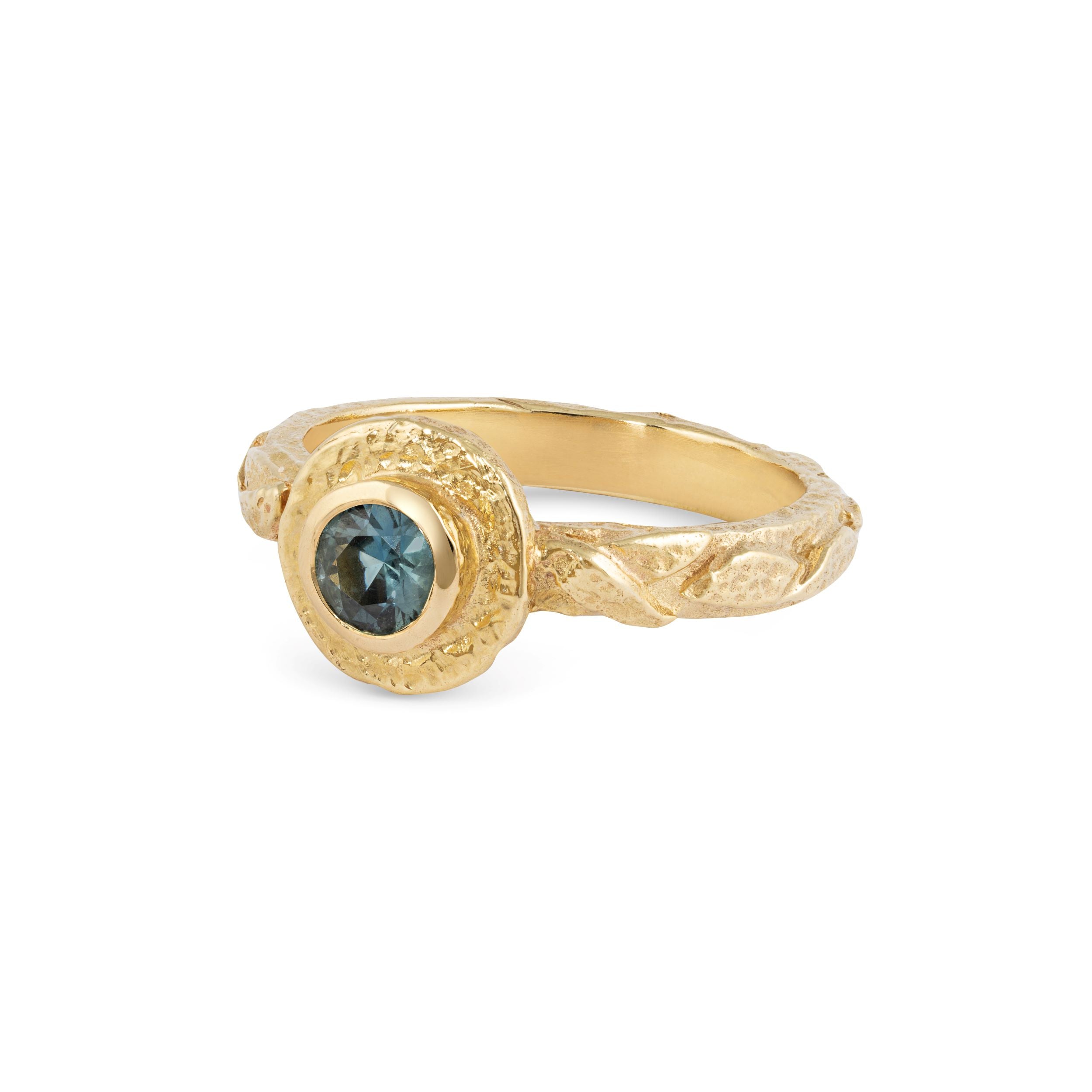 Micro Golden Halo Ring With Blue Sapphire