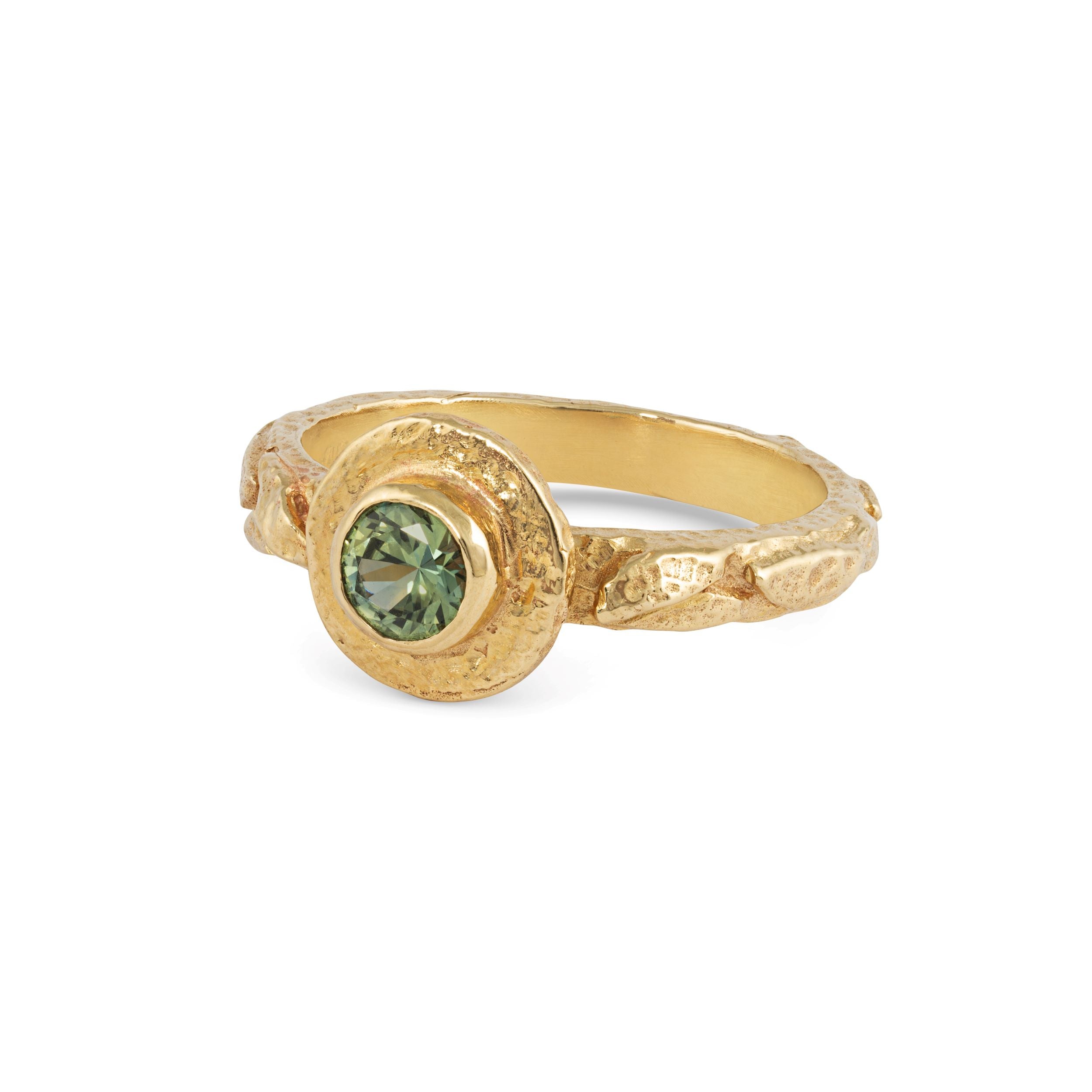 Micro Golden Halo Ring With Green Sapphire