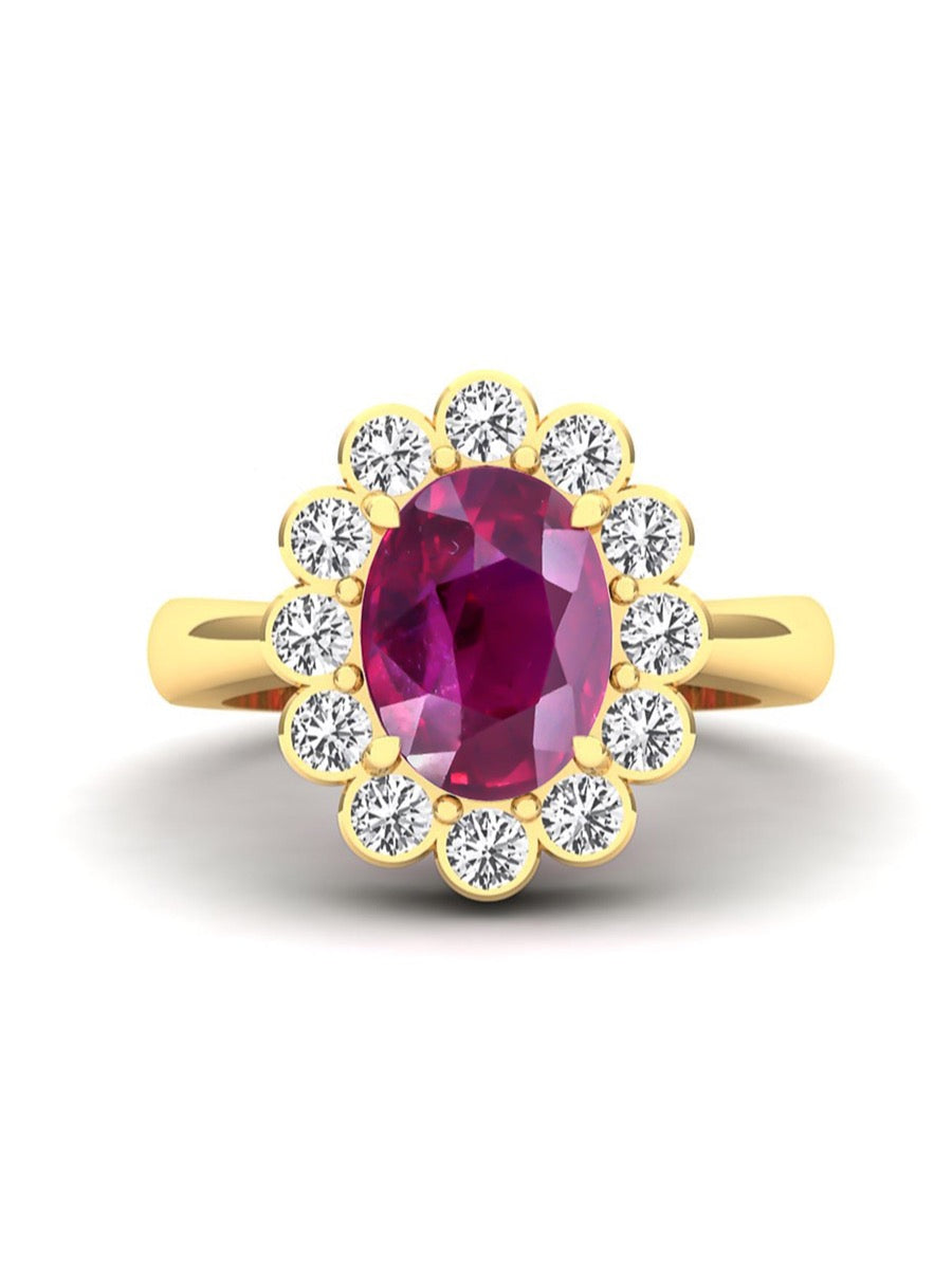 Rare 3ct Ruby & Diamond Halo Ring