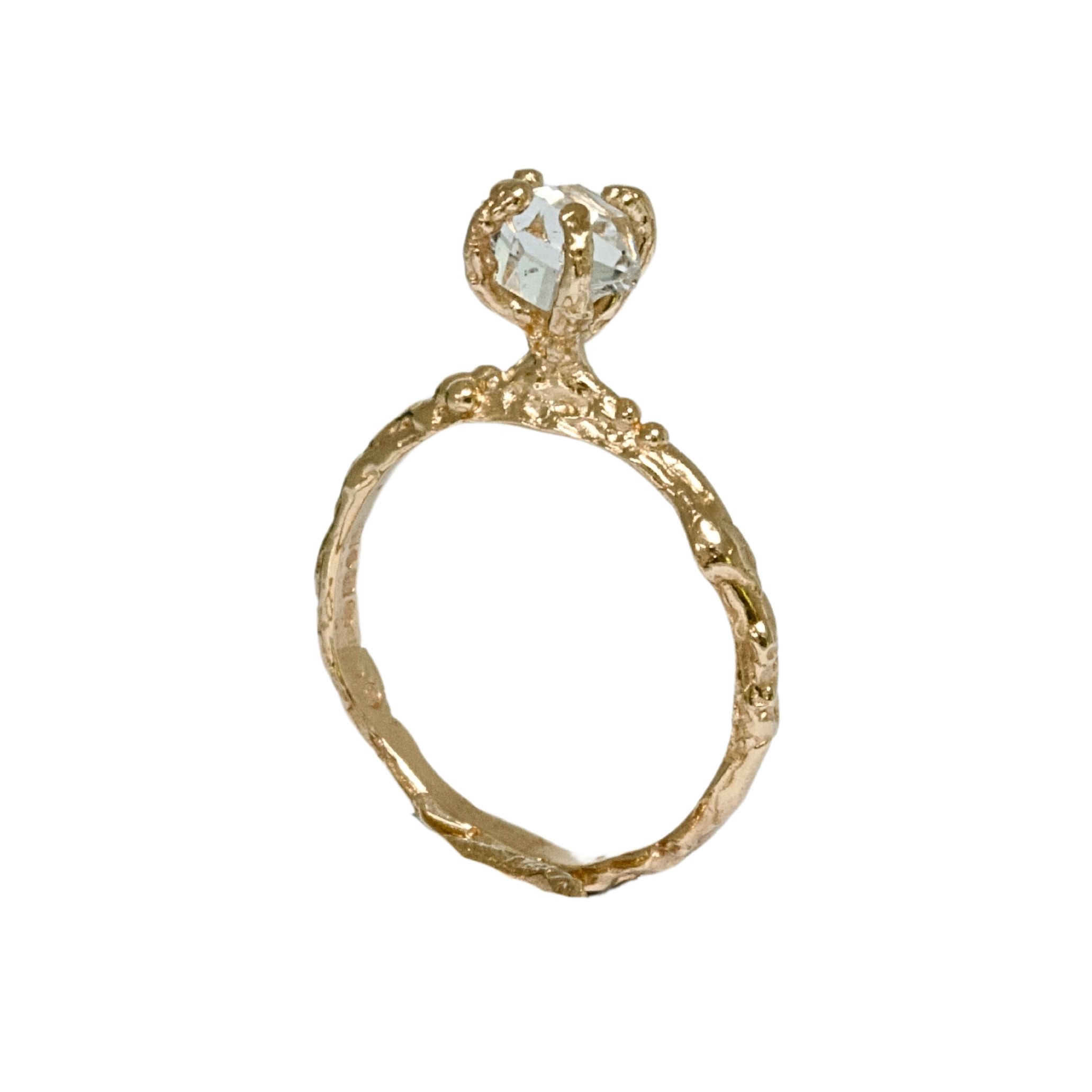 Organic Earth Engagement Ring, Herkimer Quartz Diamond 9ct Gold Ring
