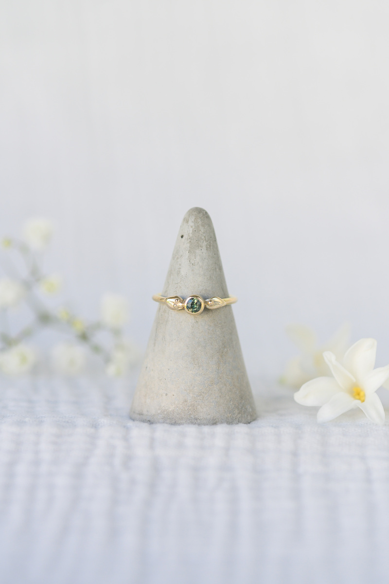 Green Sapphire Botanical Ring