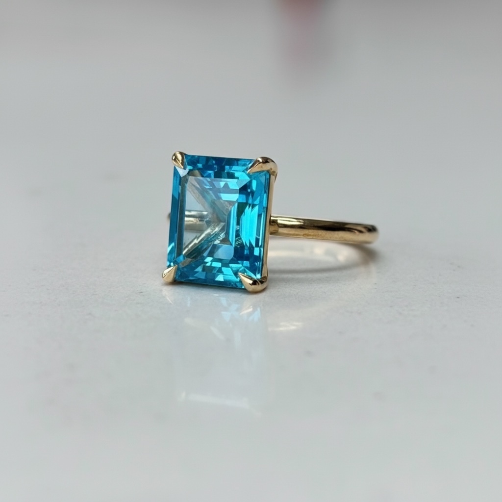 Something blue topaz solitaire ring