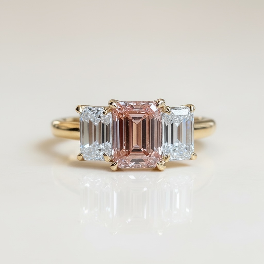 Pink tourmaline and diamonds gold ring