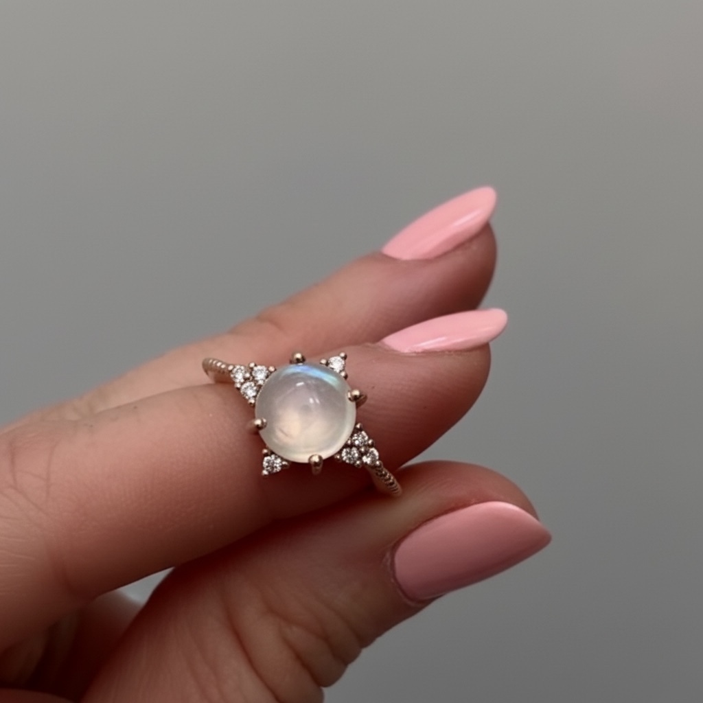Moonstone and diamonds cluster ring