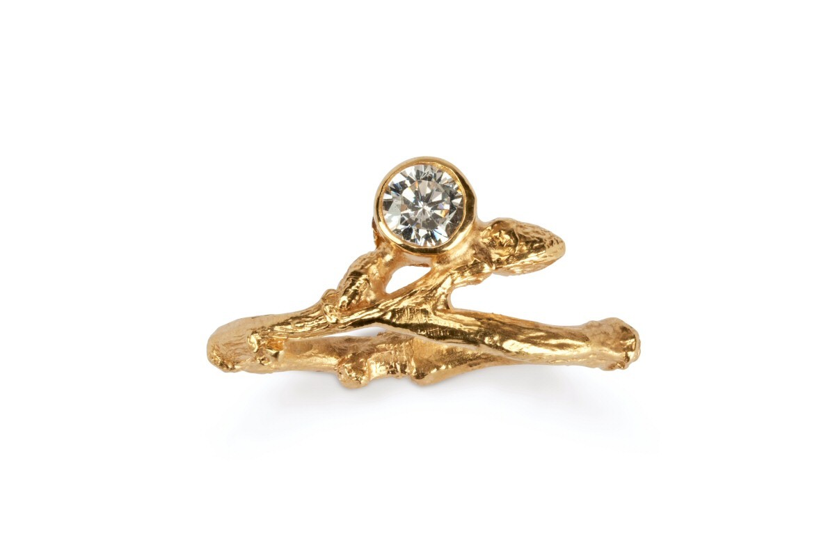 18ct Gold Slim Budded Twig and Diamond Engagement Ring