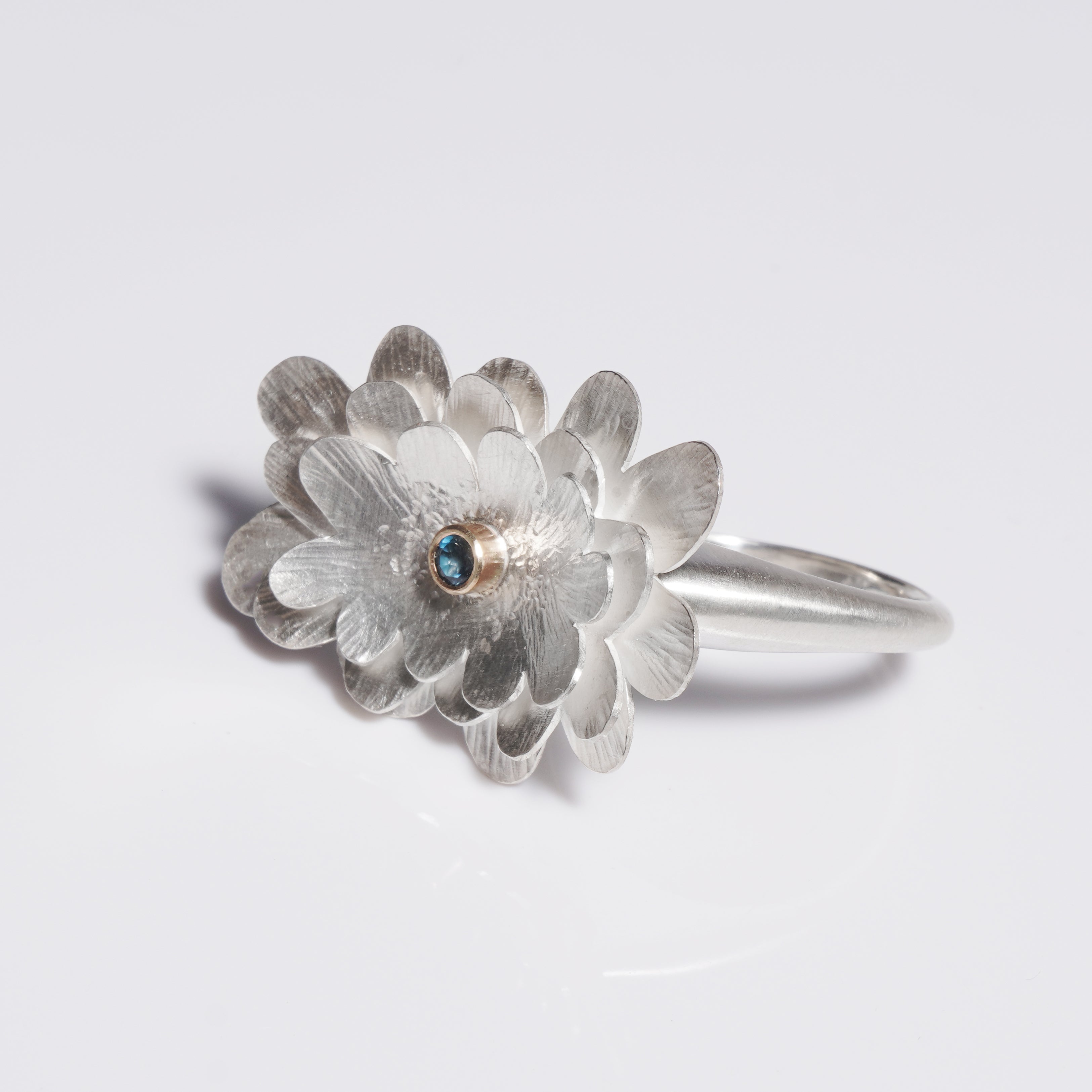 Silver Flower Gemstone Ring