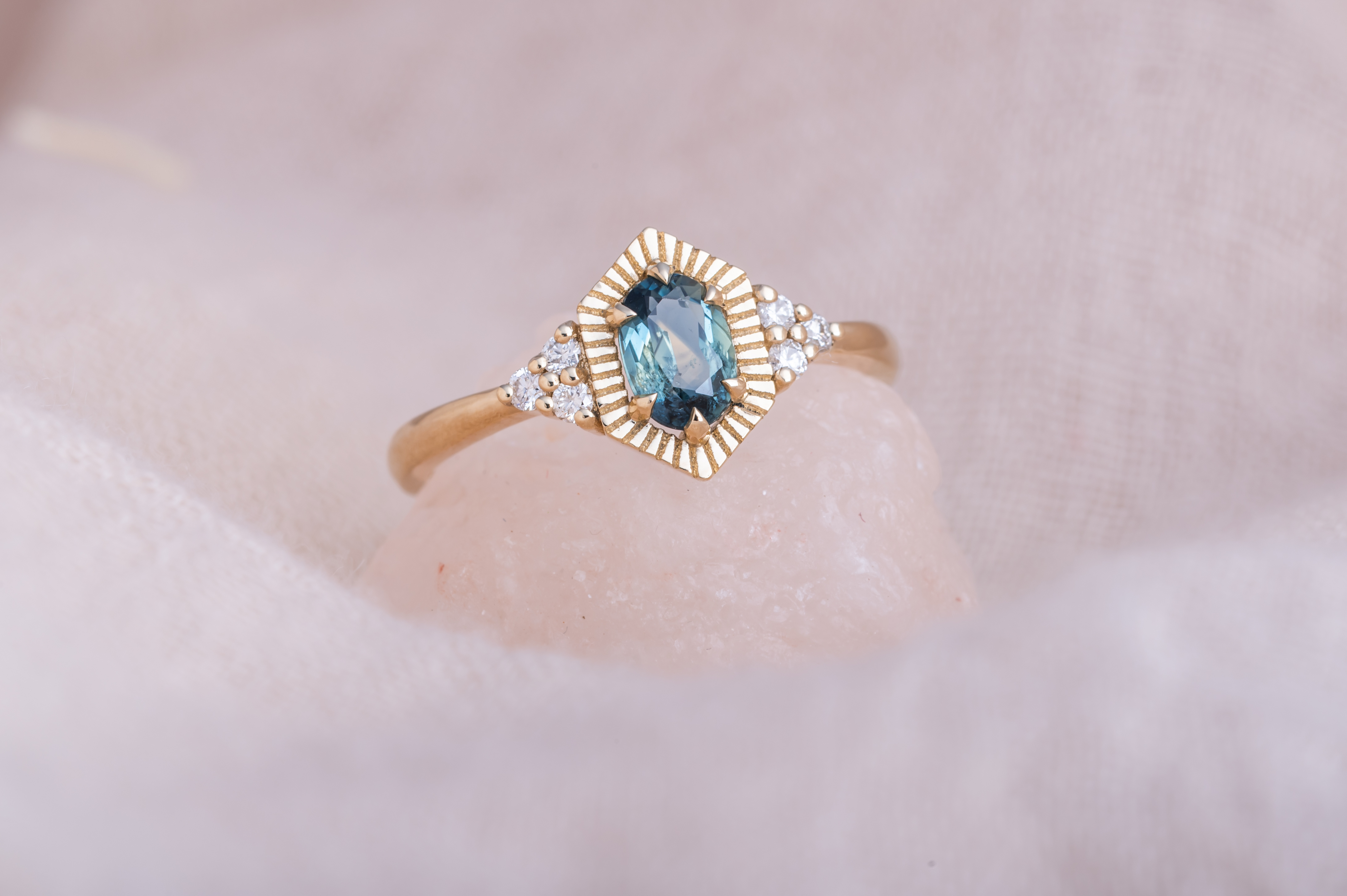 Zia - Blue Green Sapphire Engagement Ring