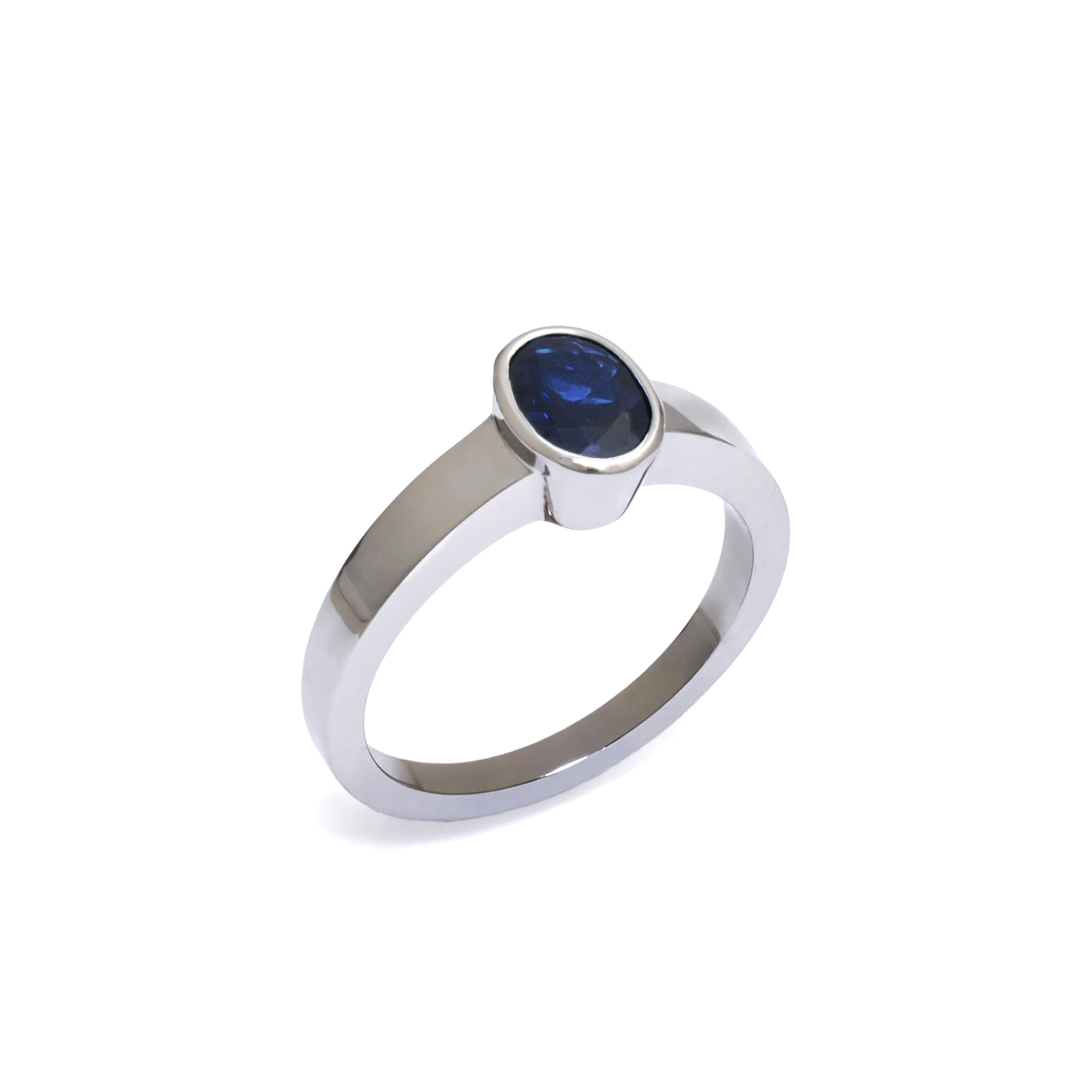 Platinum and Dark Blue Sapphire Ring