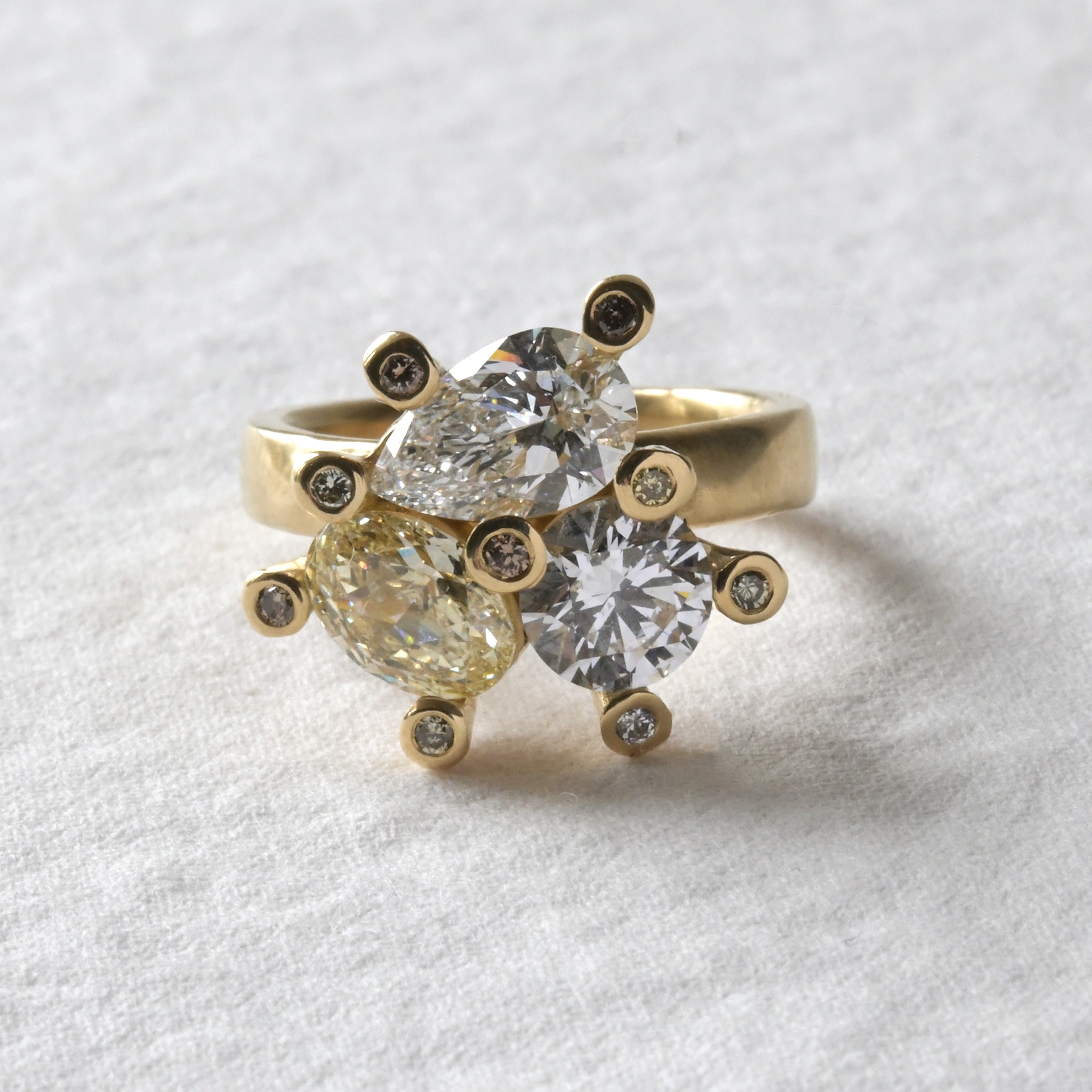 Triple Yellow & White Diamond Engagement Ring