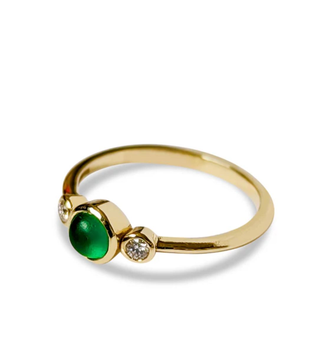 Emerald Green Sea Glass and Ocean Diamond Ring