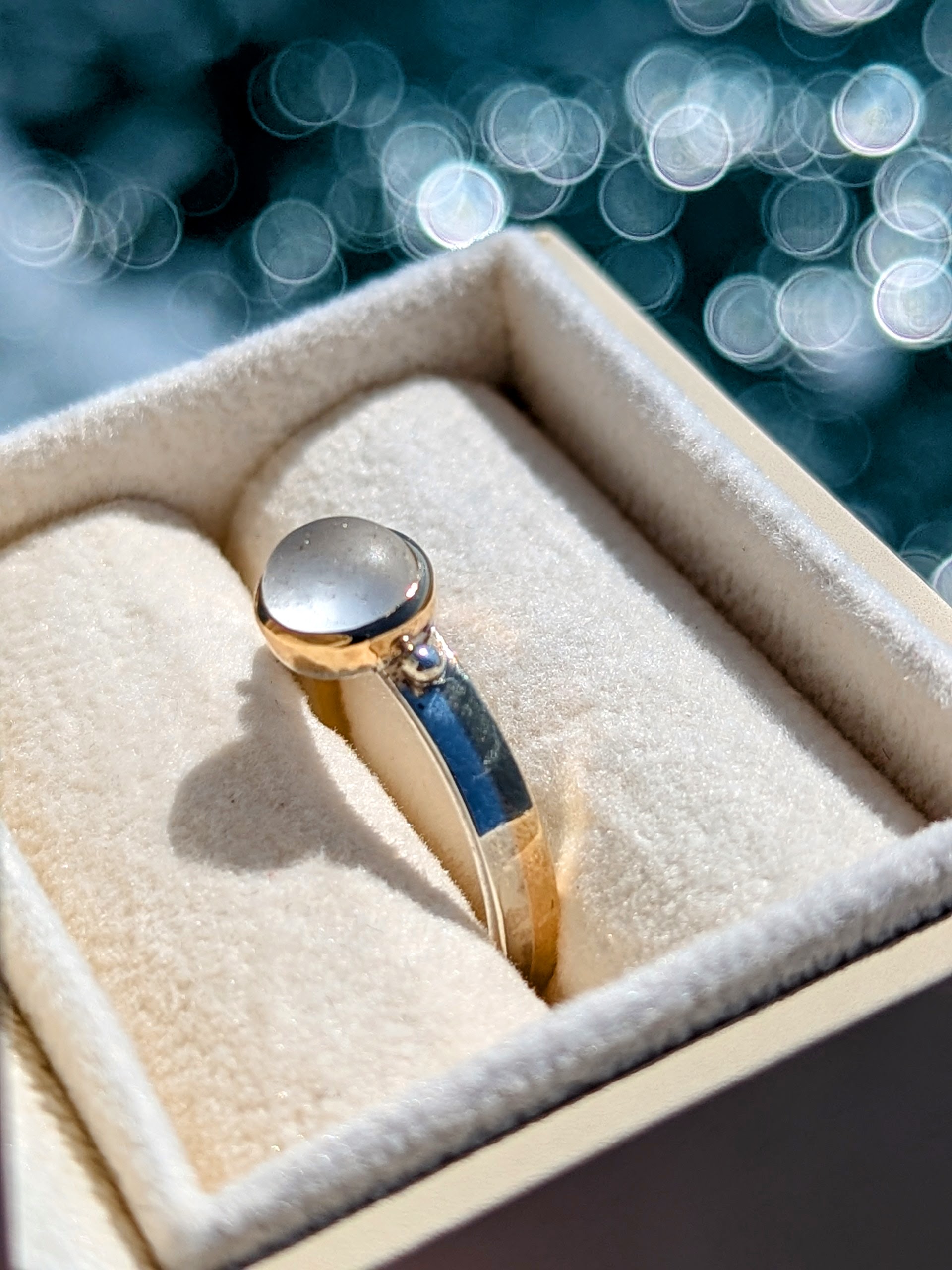 White Sea Glass Engagement Ring in Gold and Silver – Handmade in Cornwall