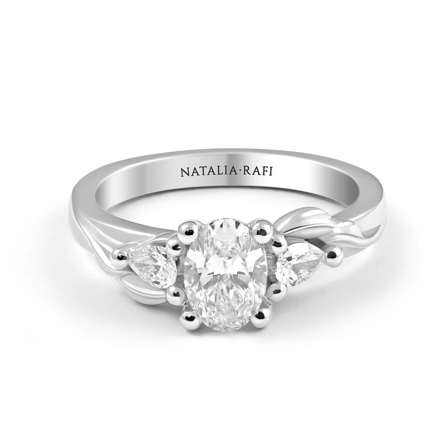 Leaf Design Trilogy Engagement Ring - Platinum