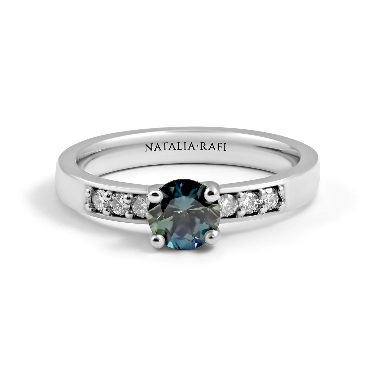 Lotus - Teal Sapphire diamond Set Engagement Ring