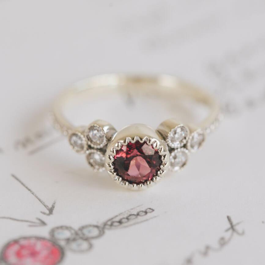 Rhodolite Garnet and Diamond Ring