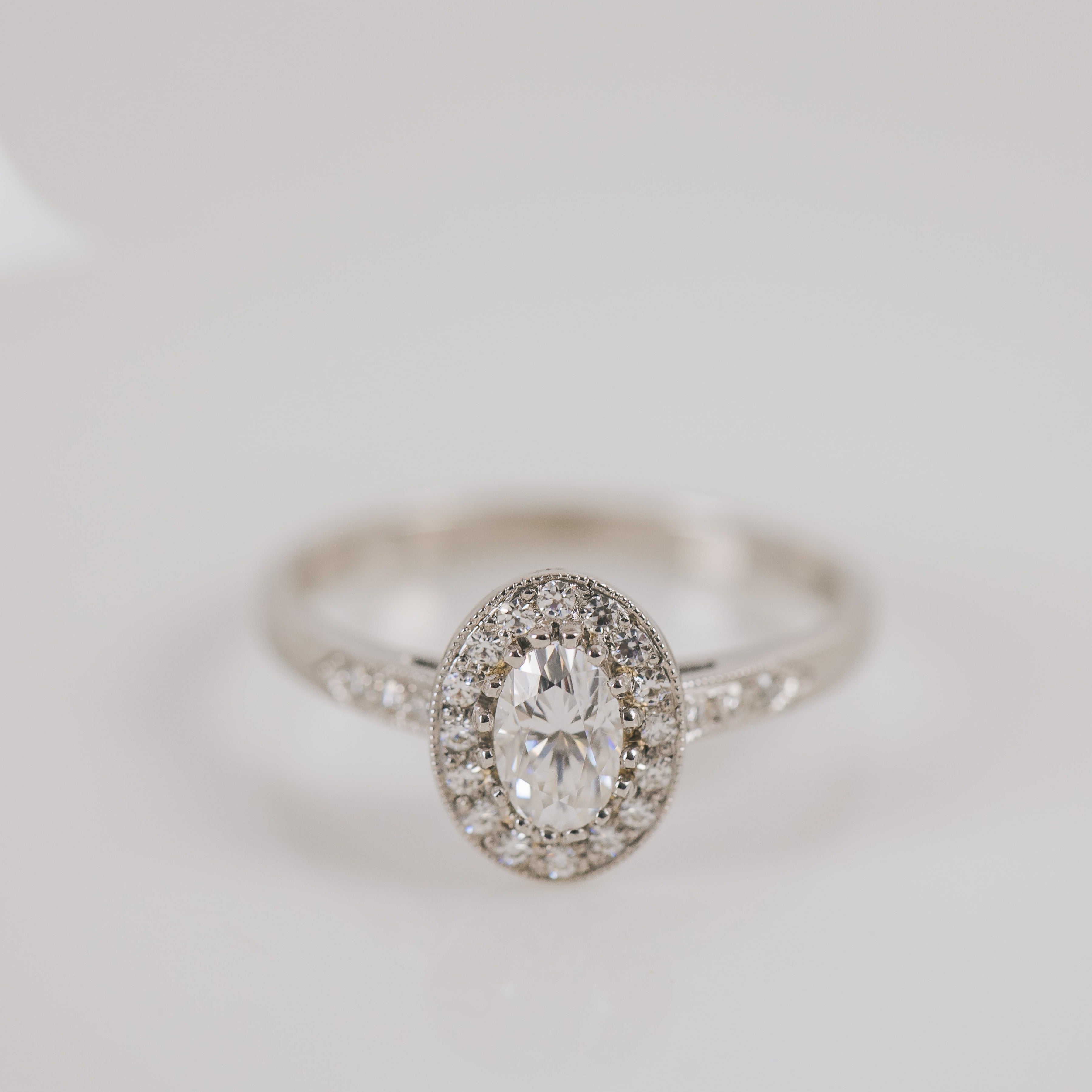 Oval Halo Moissanite Engagement Ring