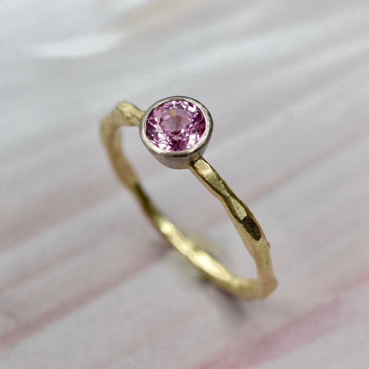 Pink Sapphire Solitaire set in 18ct White & Yellow Fairtrade Gold