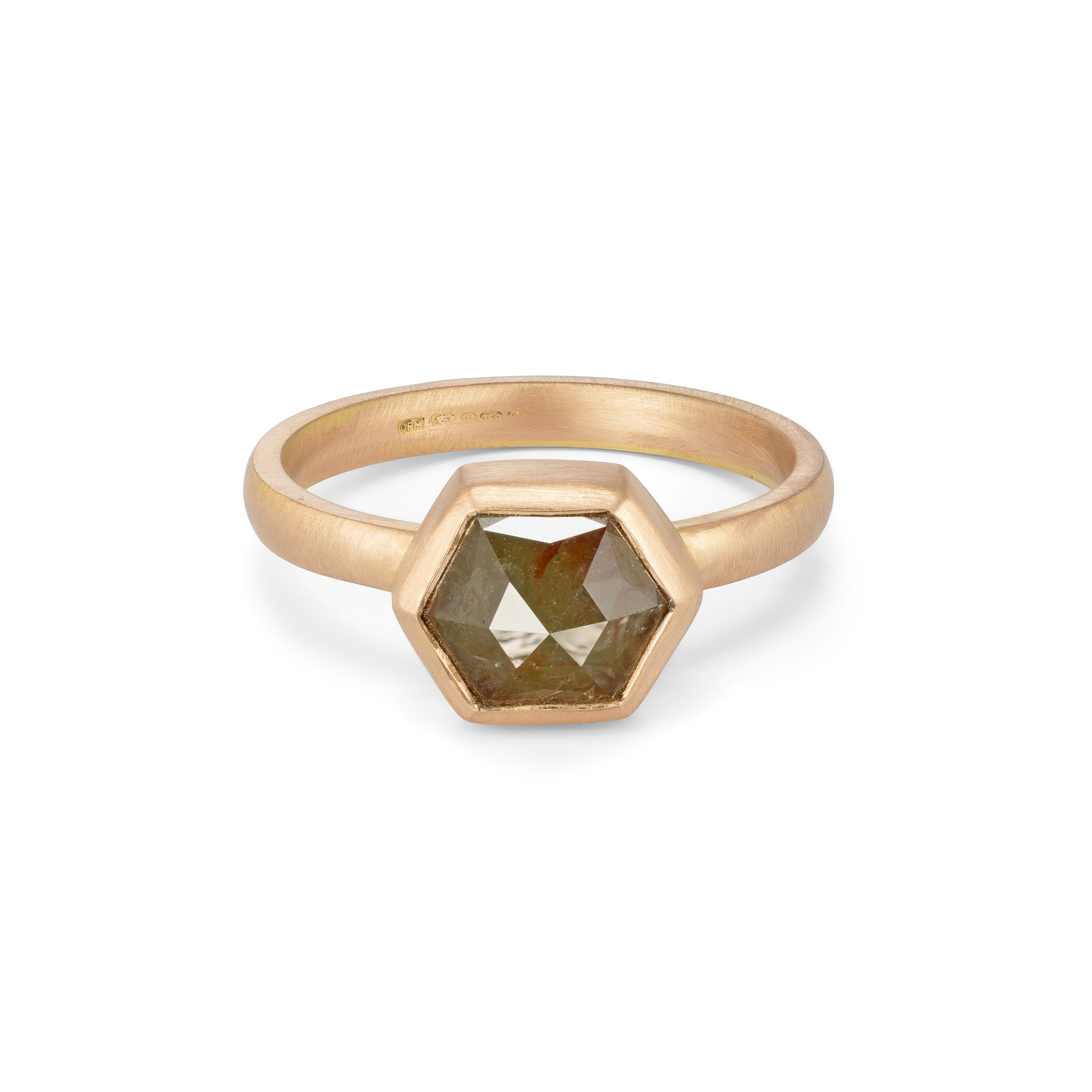 Hexagonal rose cut diamond in 18ct rose gold.