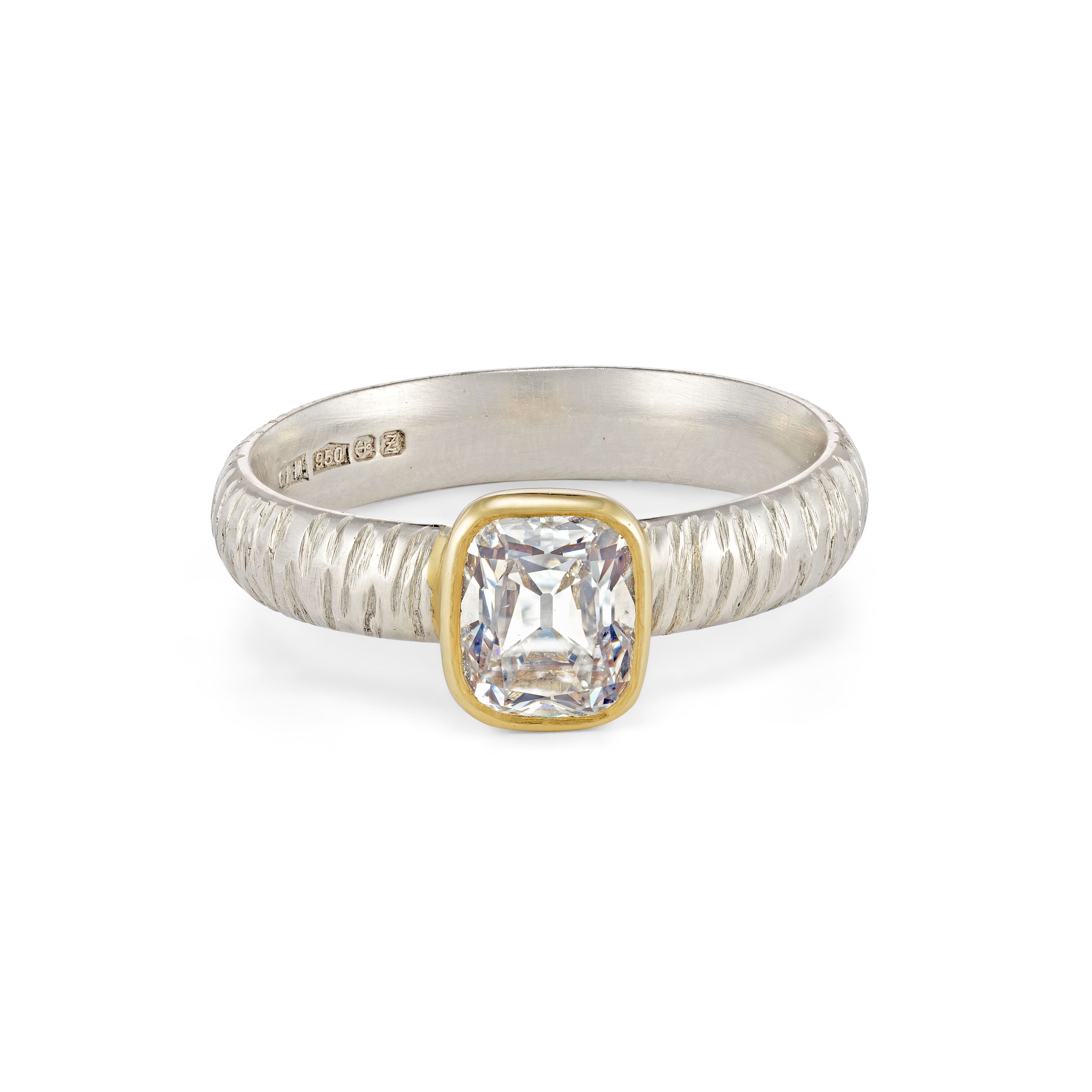 The 'Stephanie' Platinum Ring with 1.5ct Old Cut Diamond - 14ct Yellow Gold Setting