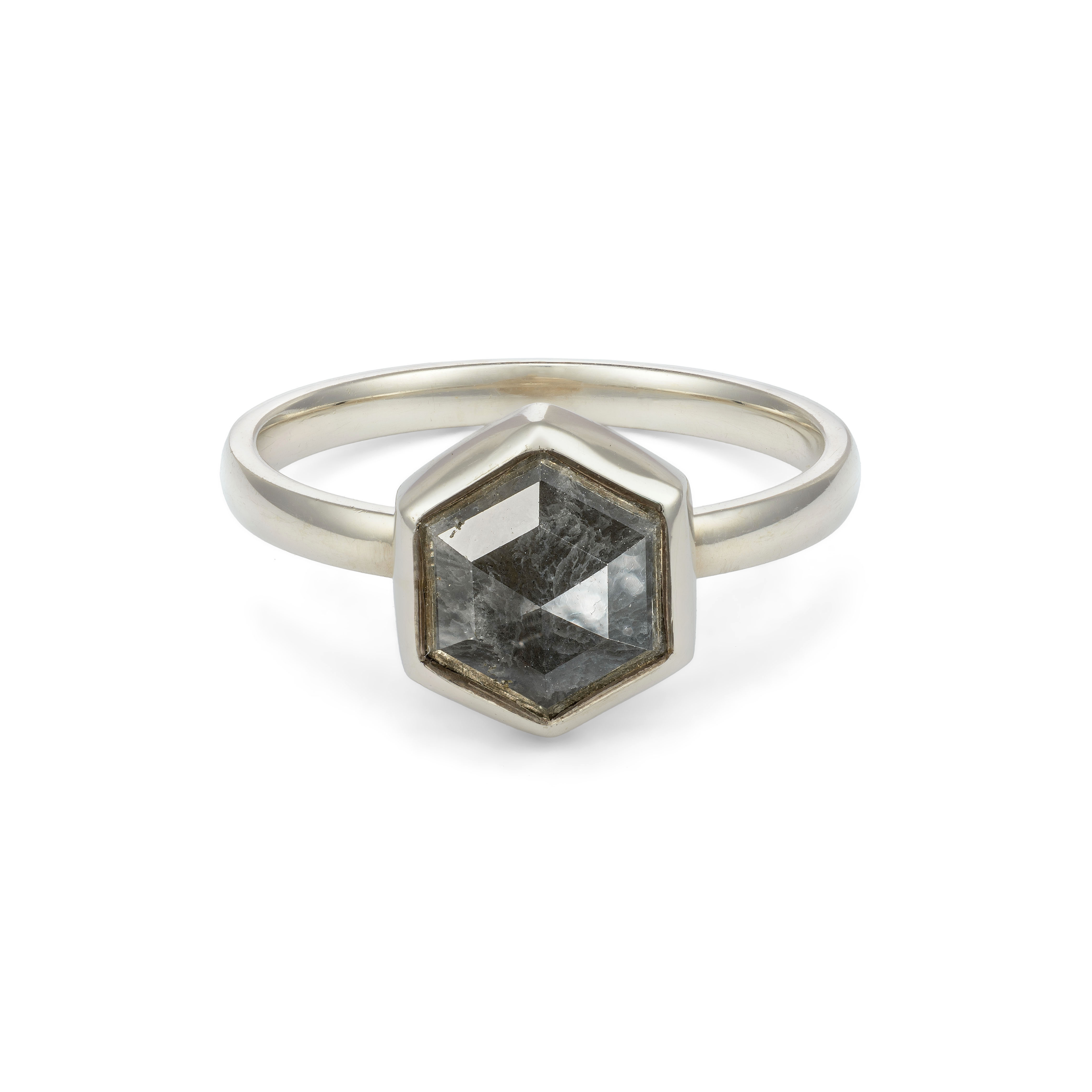 Hexagon Rose Cut Diamond Ring  9ct White Gold