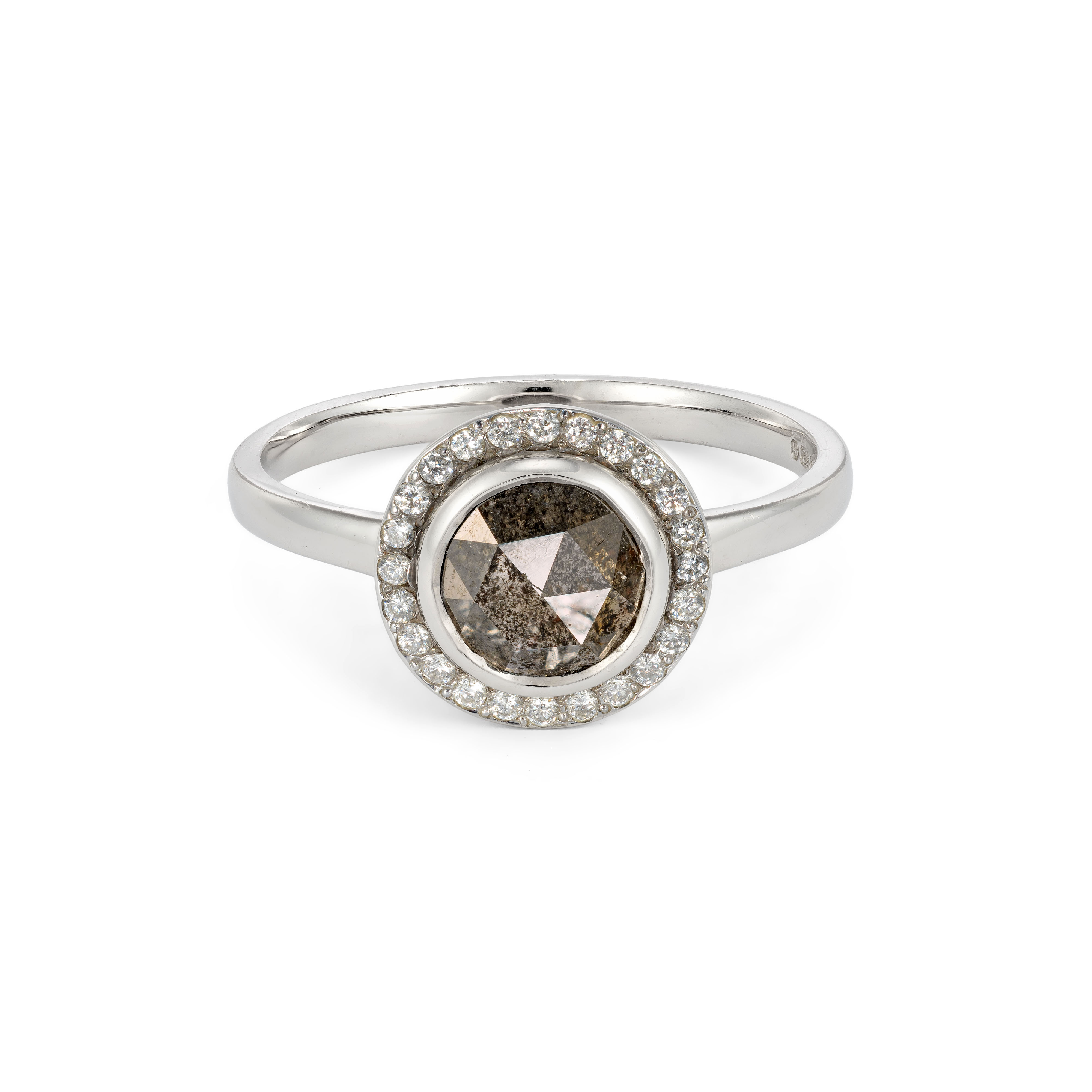 'Halo' black diamond and white halo in 9ct white gold