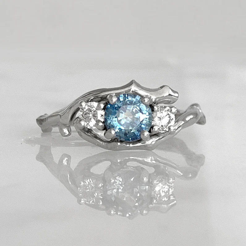 Cherry Twig Engagement Ring in Platinum with Montana Sapphire