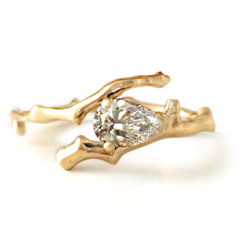 Twig Engagement Ring in 18 Carat Gold and Pear Cut Diamond