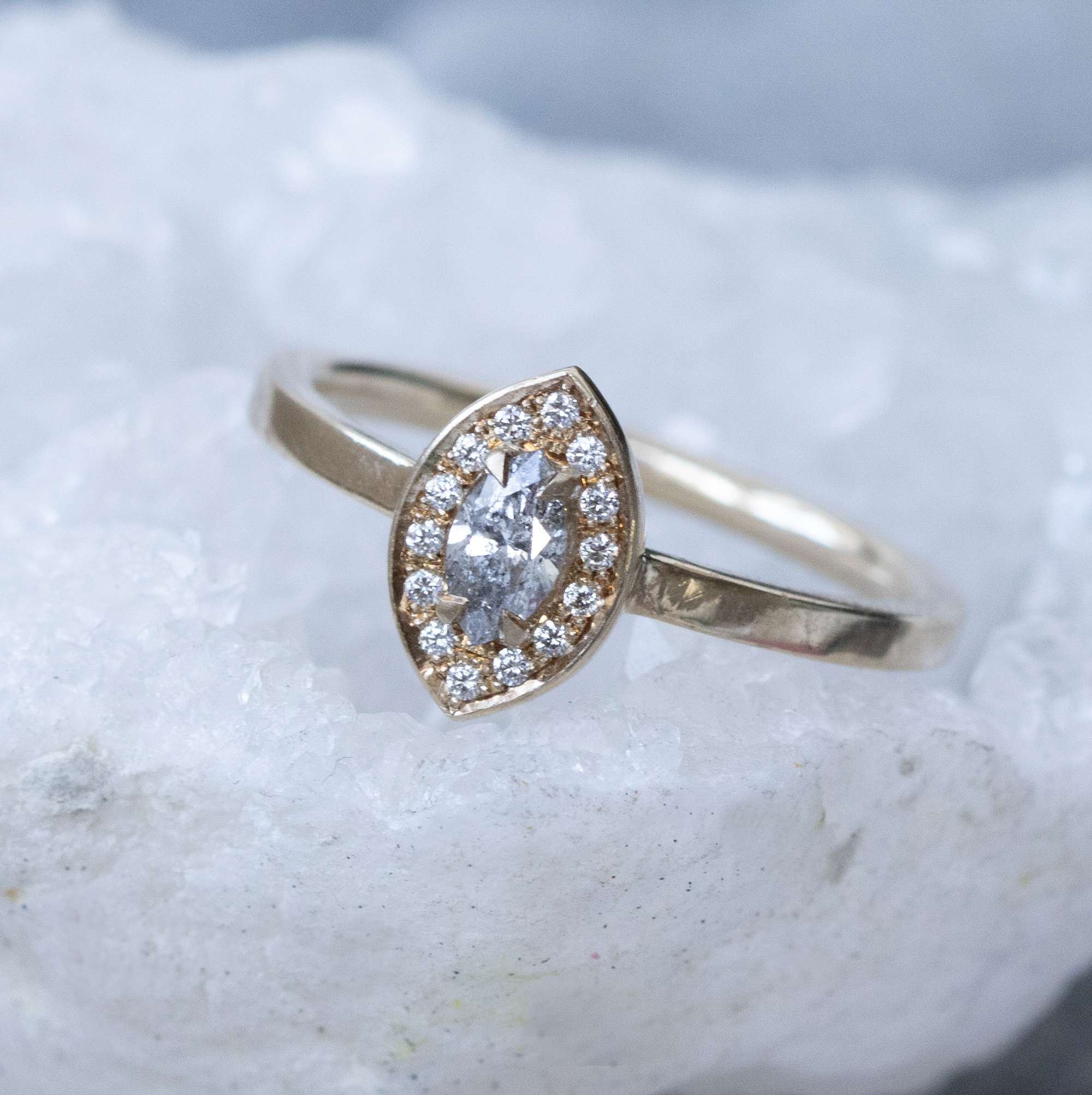 Salt and Pepper Diamond Halo Ring