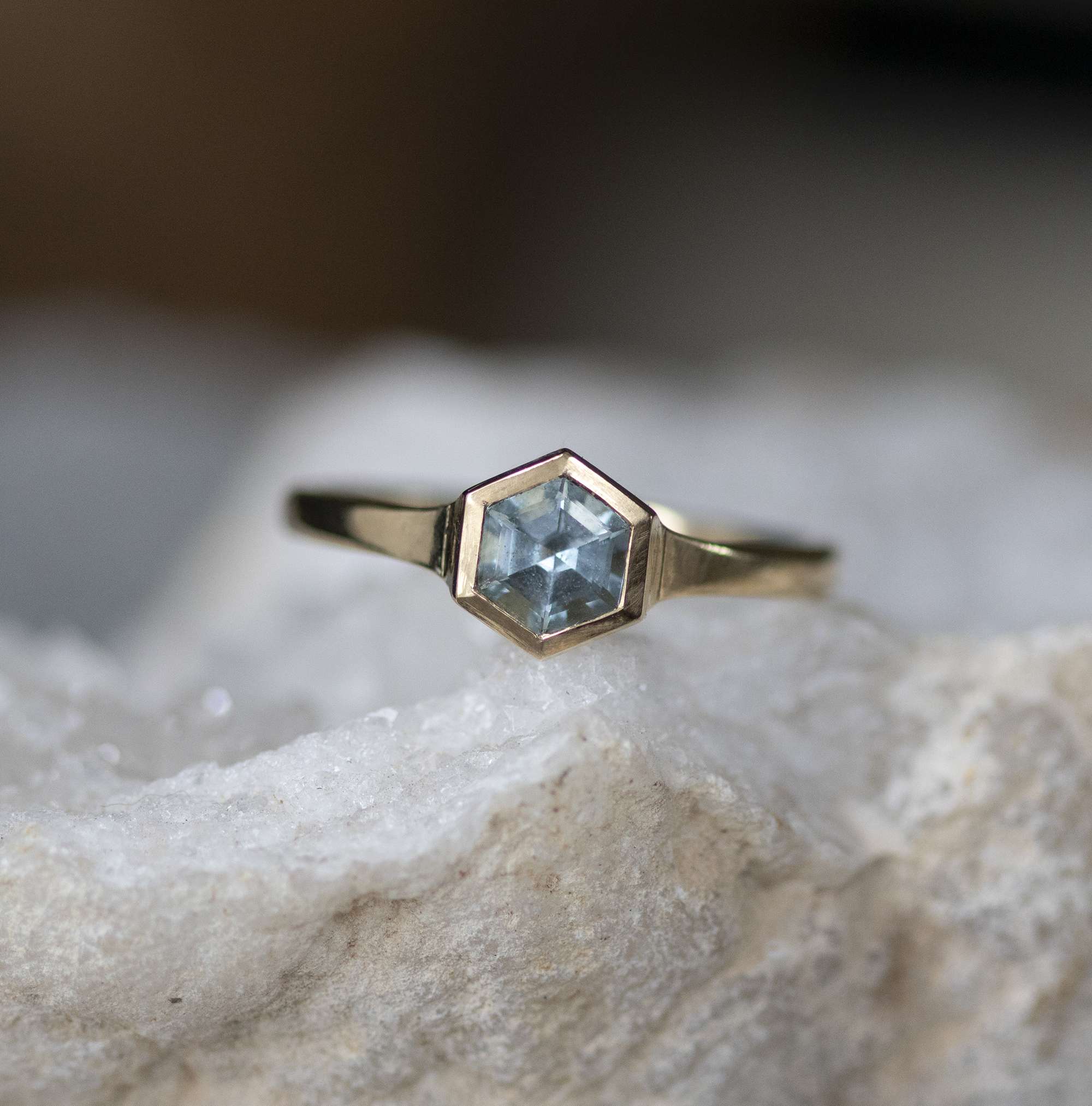 Aquamarine Ring, Hexagon Cut