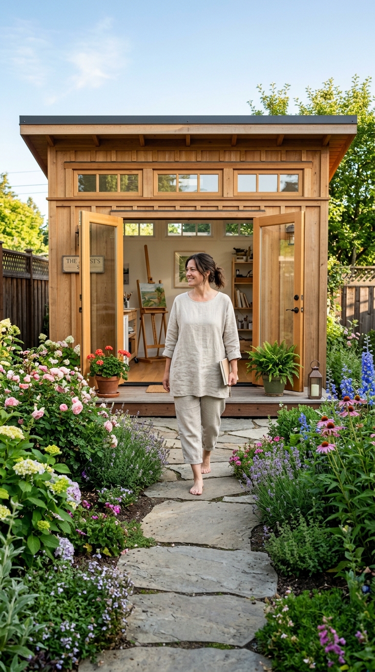 Walking Barefoot Along Garden Stepping Stones Towards Cedar Artisan Studio