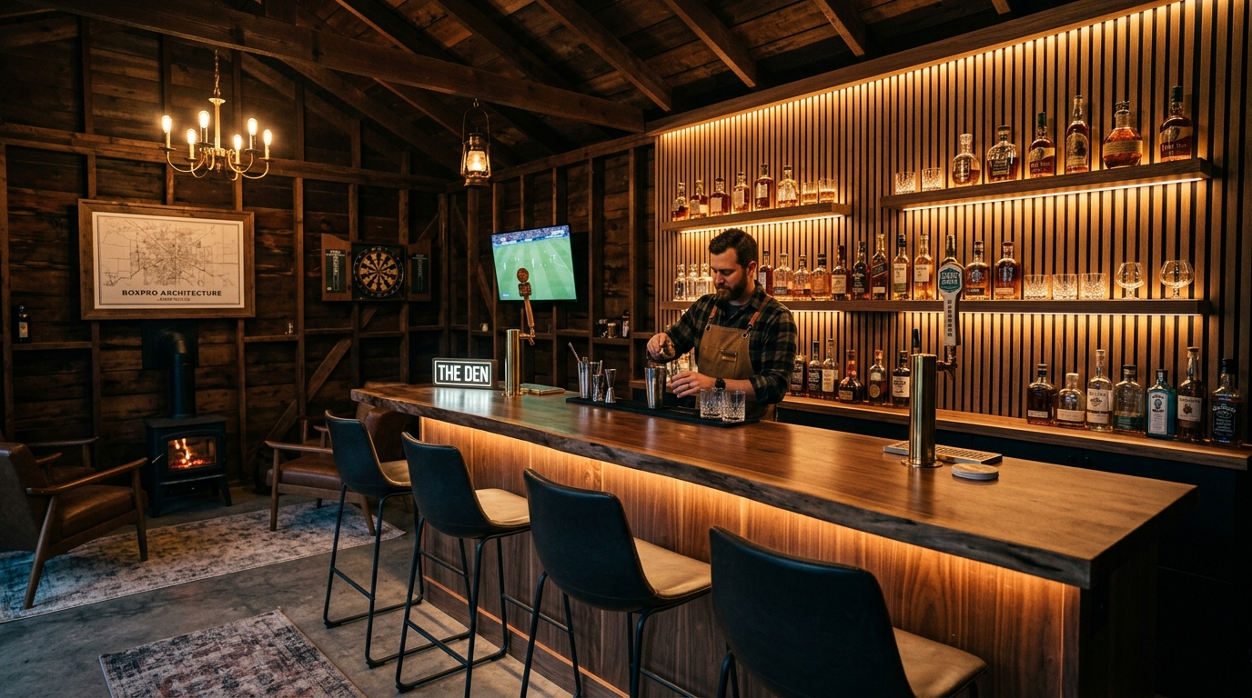 Handcrafted Live-Edge Walnut Mini-Bar with Backlit Slat Shelves in Marysville CA