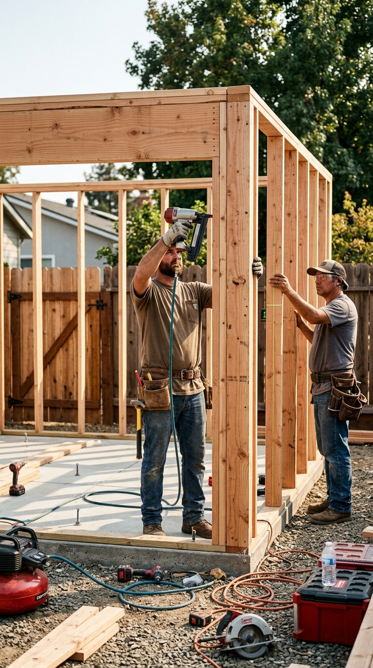 100% On-Site Heavy Timber 2x4 Framing for Marysville Backyard Shed