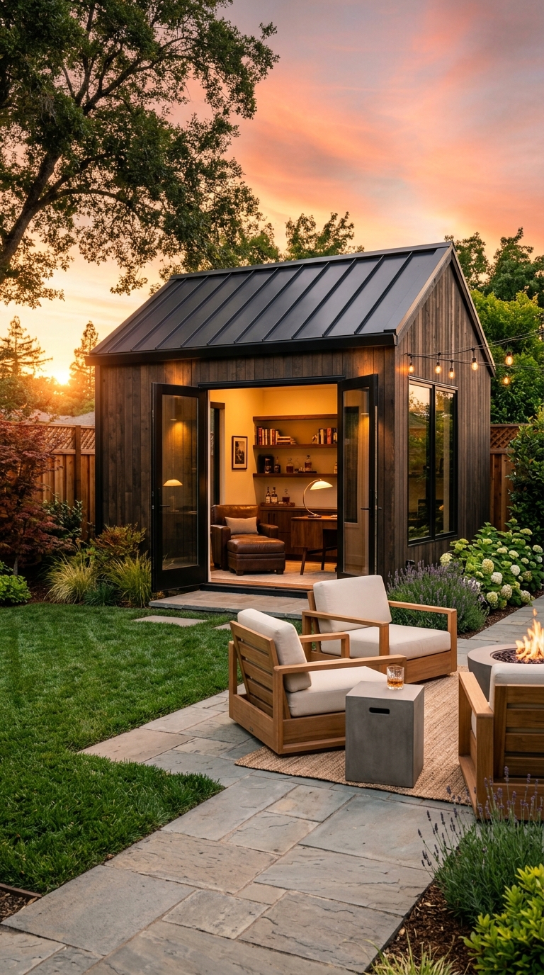 Sunset Showcase of Finished Sutter Studio Man Cave with Patio Lounge in Marysville