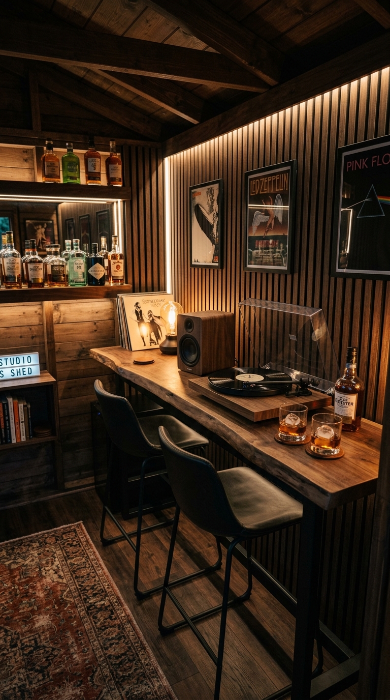 His walnut music den and cocktail bar