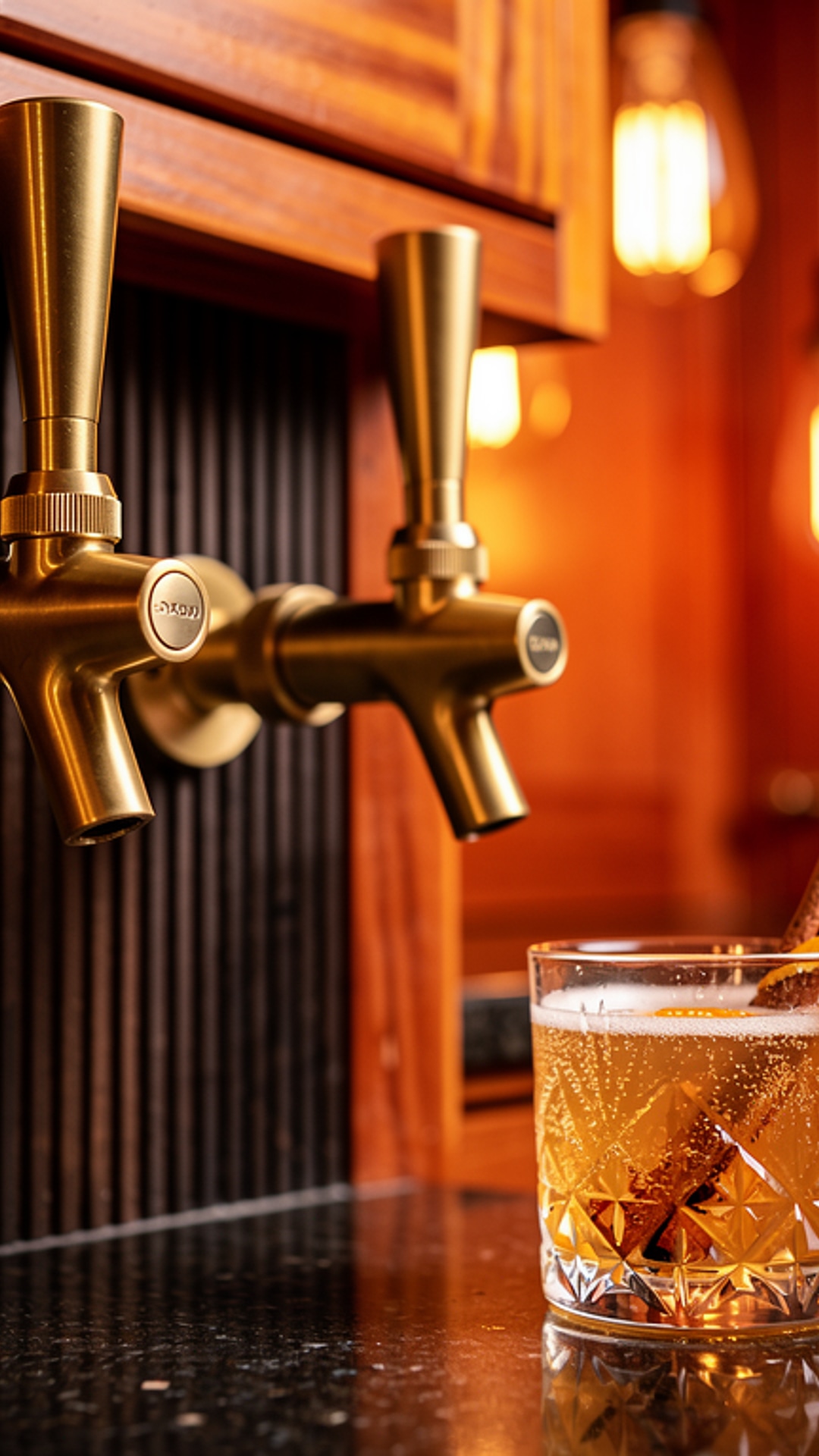 Artisan Brass Taps and Spiced Cider inside Custom Backyard Studio in Yuba City