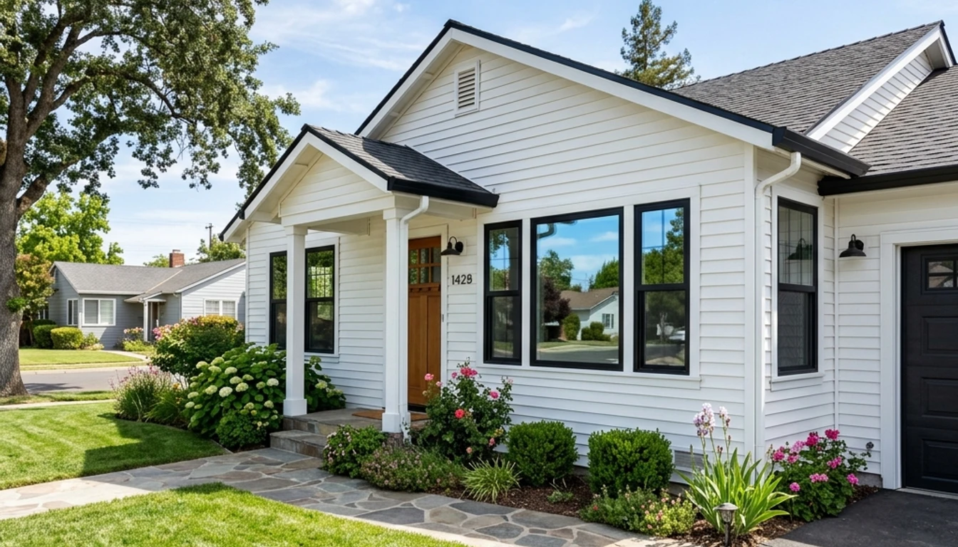 New black and white vinyl window trim exterior Yuba City home