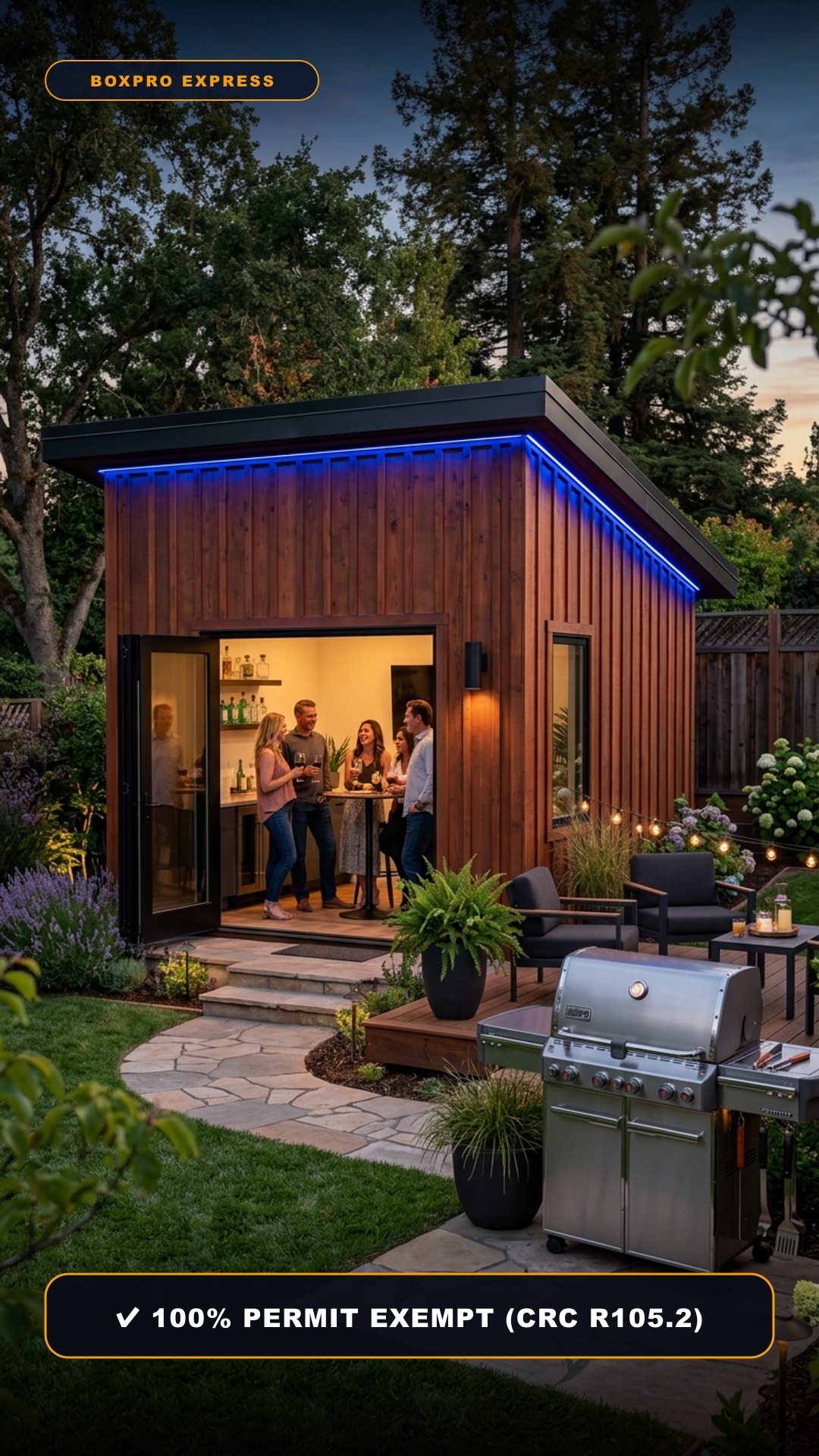 Architectural photograph at dusk of turnkey 15x8 Sutter Studio