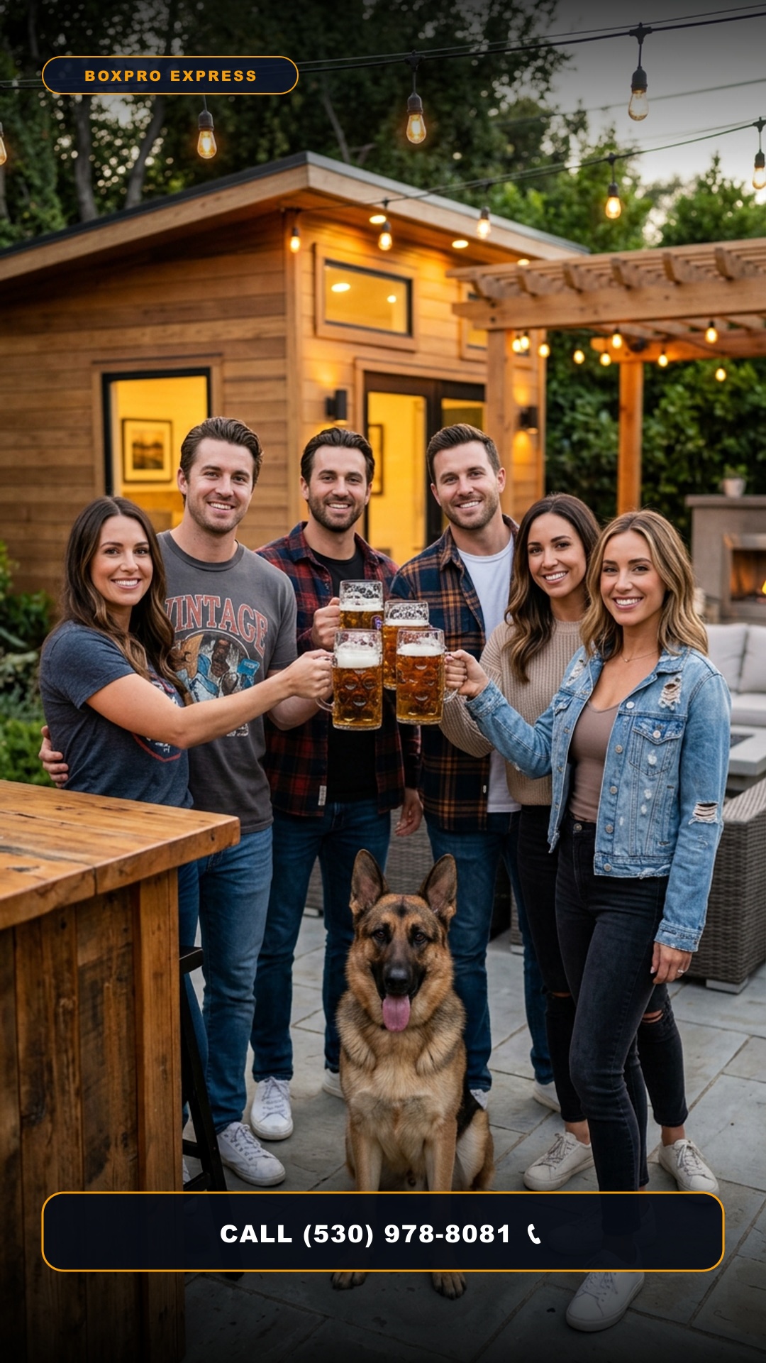 Group of attractive adult friends raising Viking beer steins in a grand toast