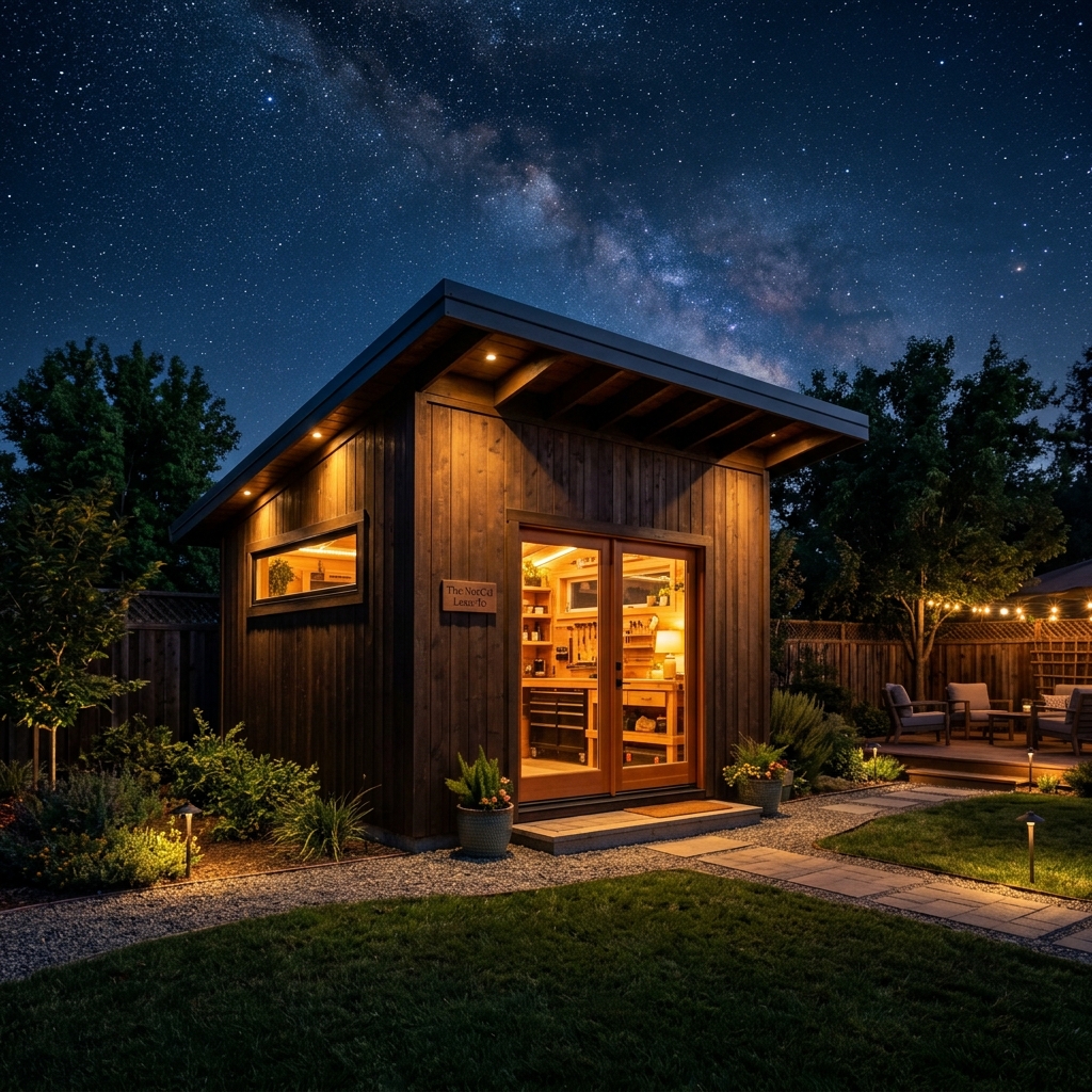 From Twilight Sanctuary to Midnight Workshop: How Yuba City Homeowners Transform The NorCal Lean-To 8x12 After Dark in Yuba City