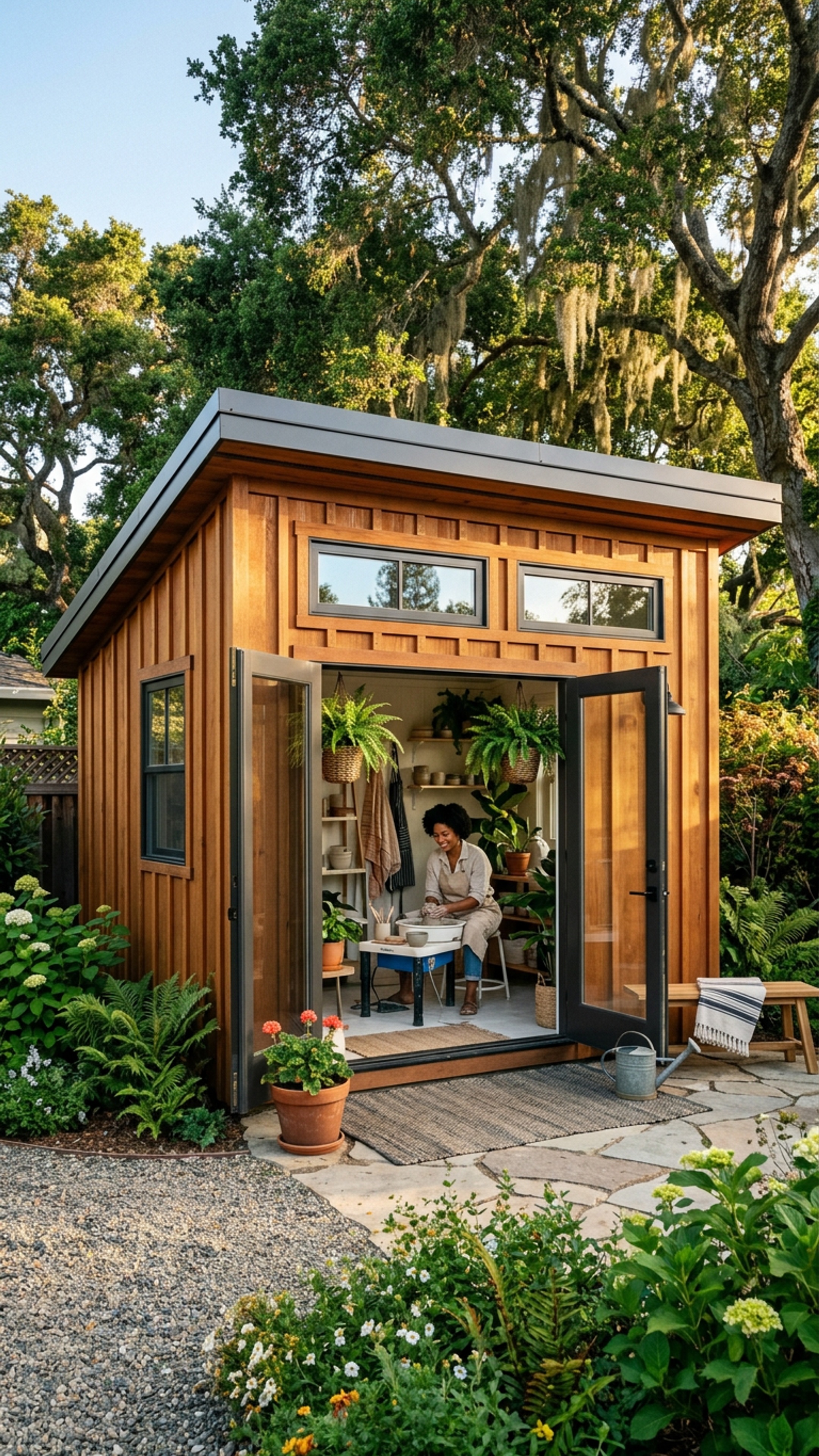 The Live Oak Morning Pottery & Botanical Studio: Custom 15x8 Red Cedar Sanctuary for Creative Women
